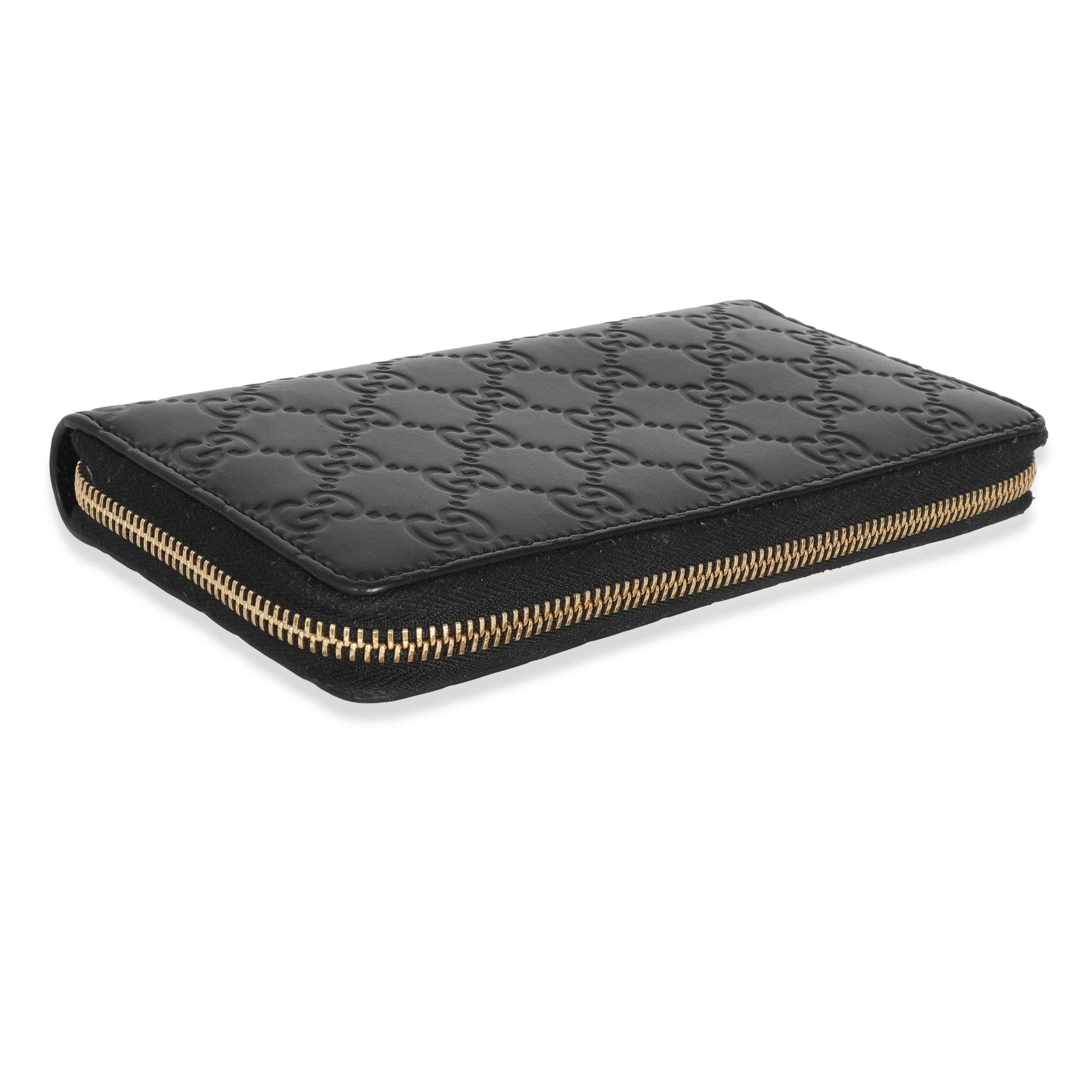 Gucci Black Guccissima Embossed Leather Zip Around Wallet - Image 5