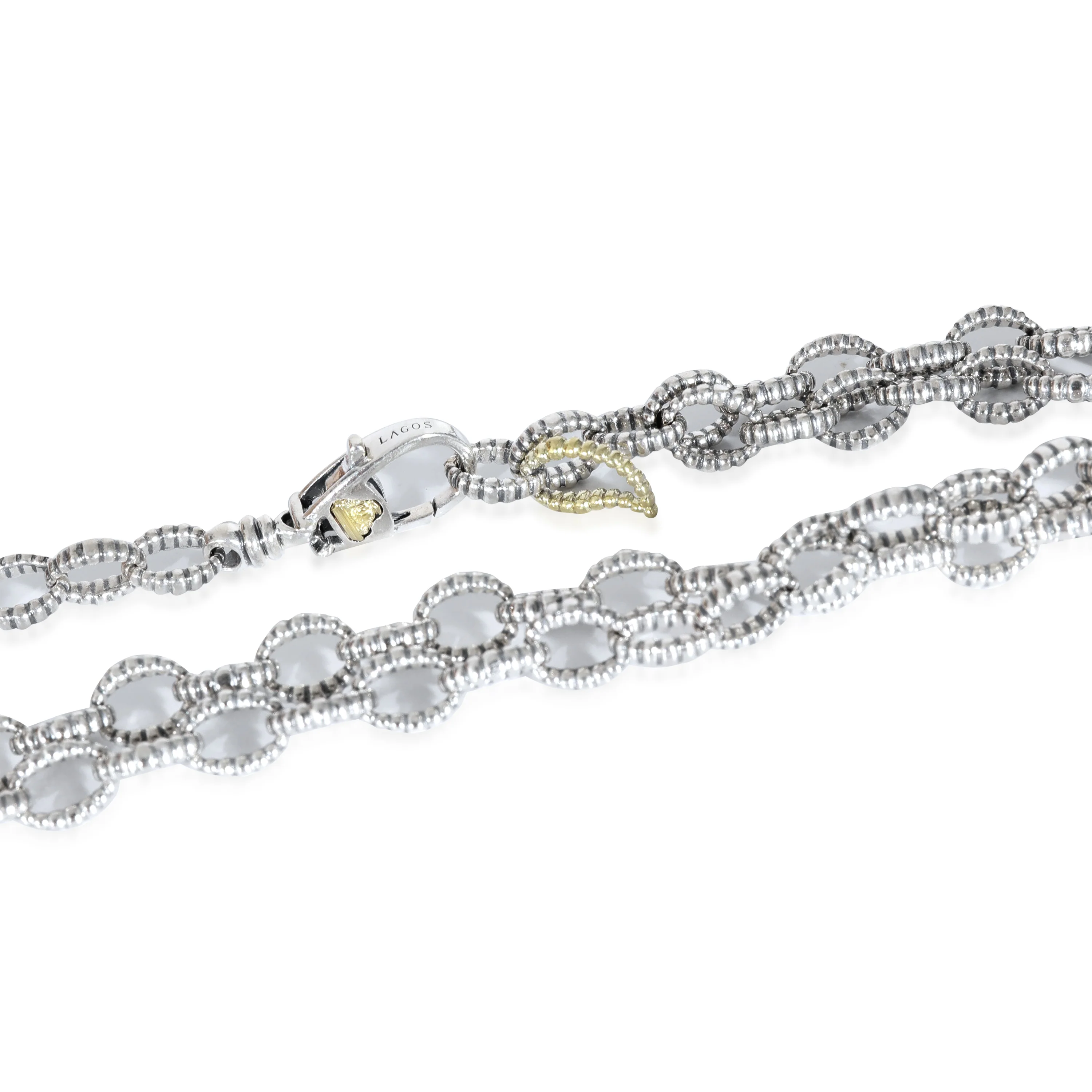 Lagos Fluted Caviar Double Chain Necklace in Yellow Gold/Sterling Silver - Image 2