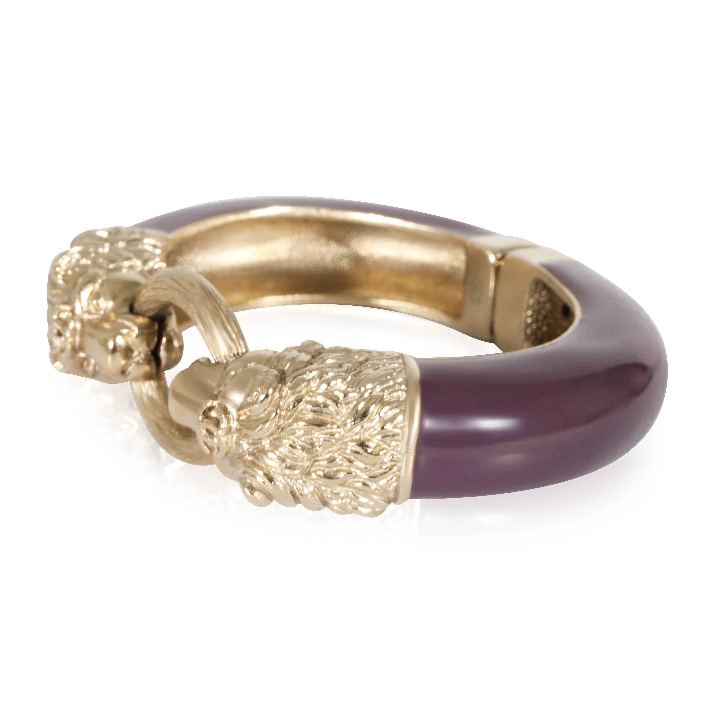 Lion Head Purple Enamel Gold Tone Cuff Bracelet - Image 2