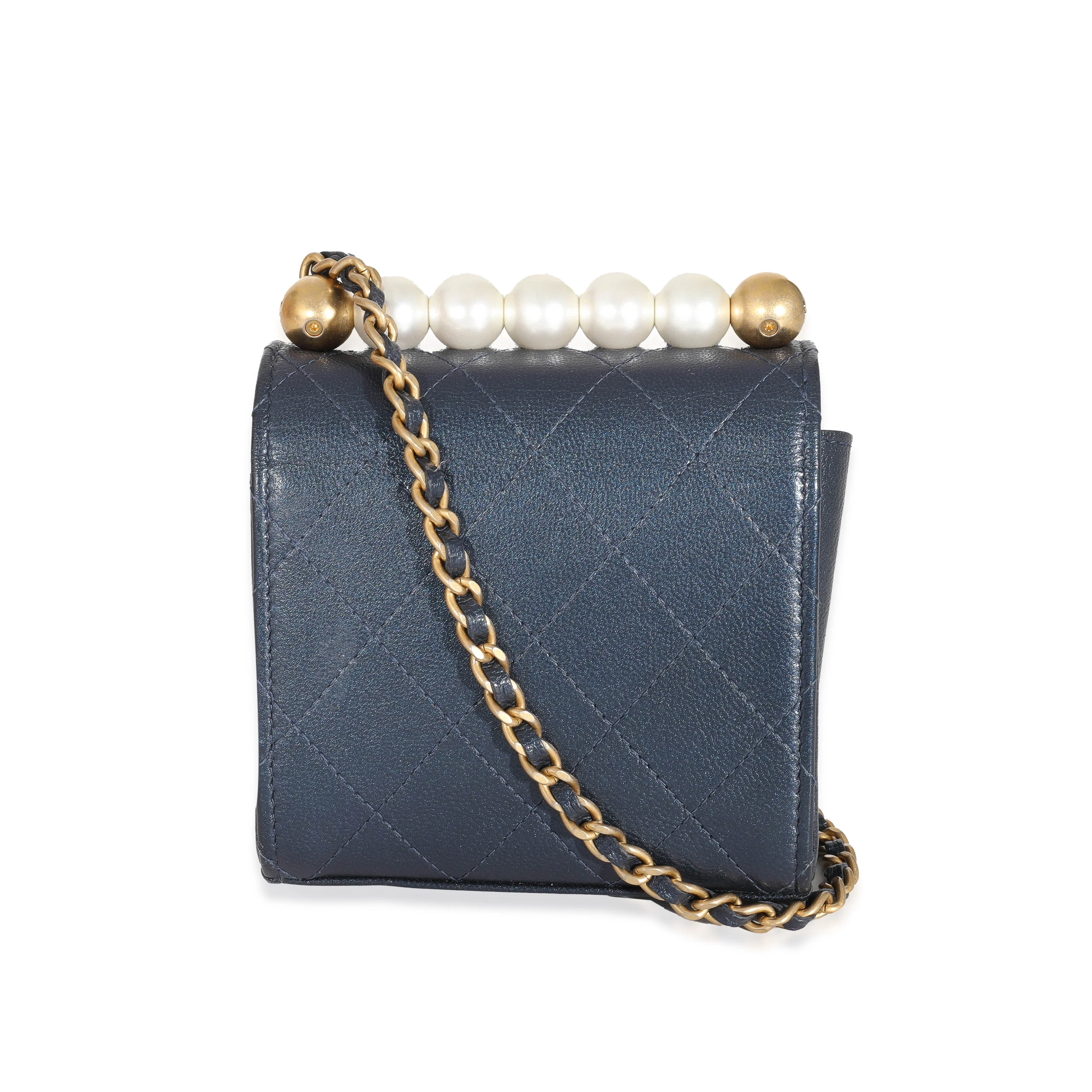 Navy Goatskin Chic Pearls Mini Flap Bag - Image 3