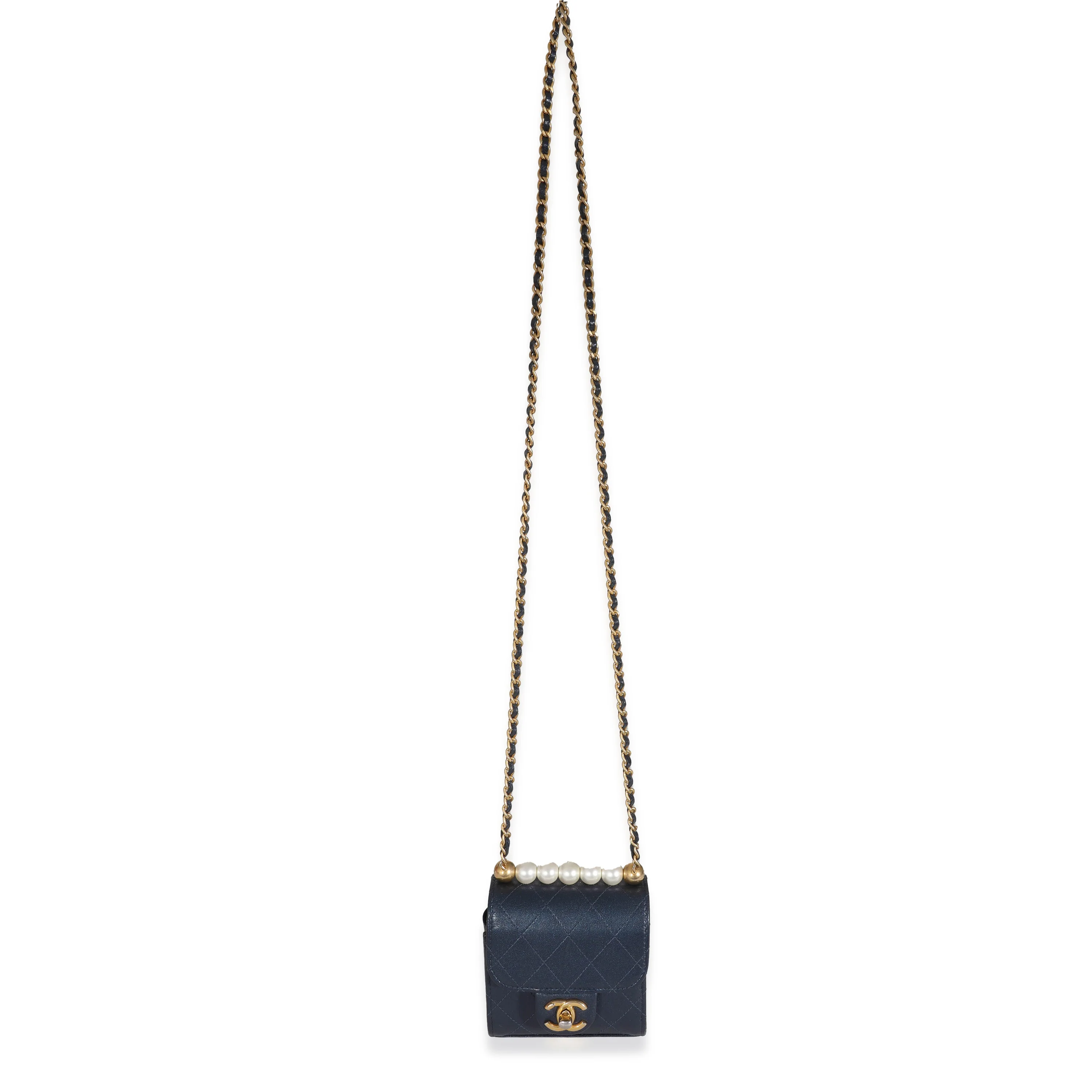 Navy Goatskin Chic Pearls Mini Flap Bag - Image 4
