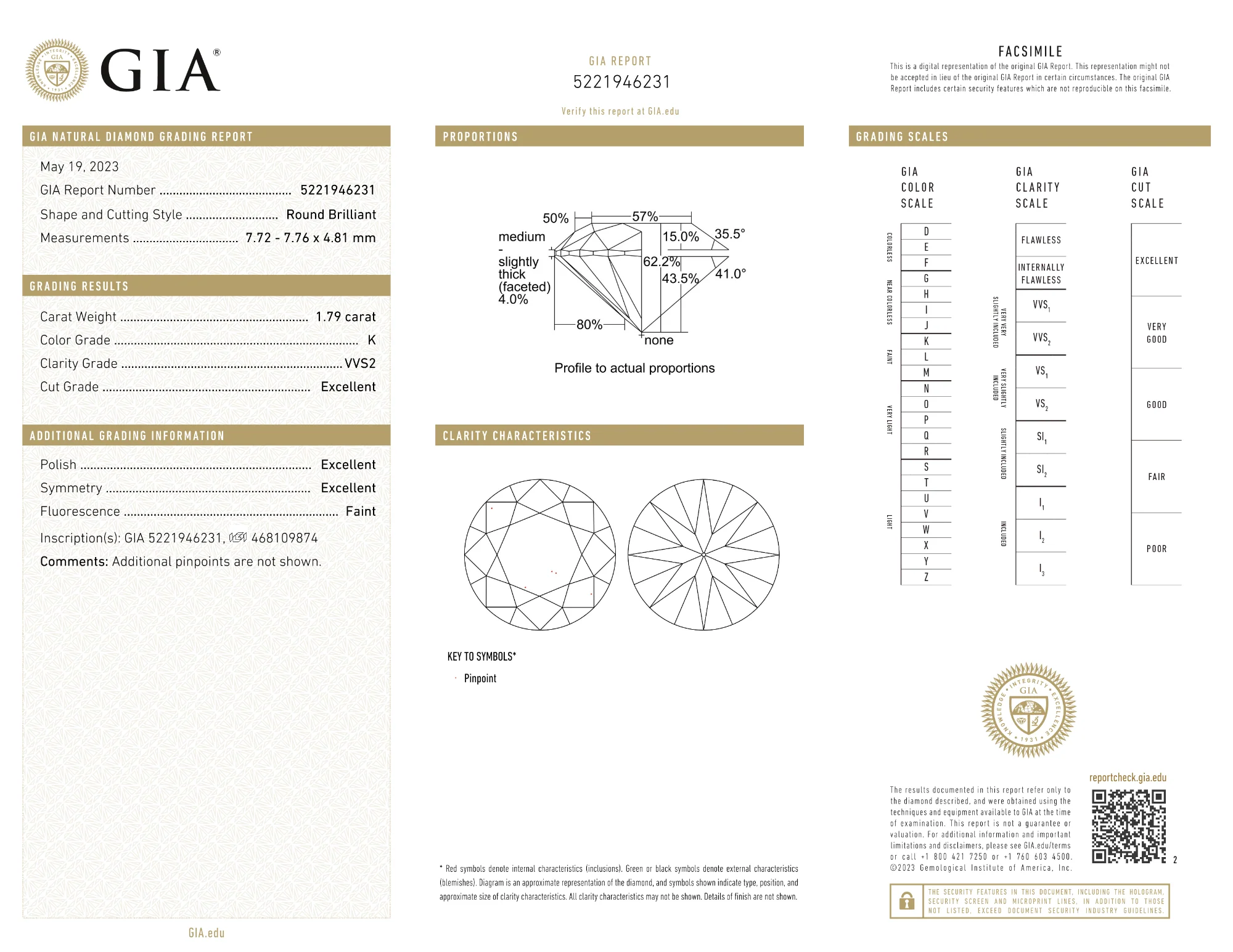 GIA Certified 1.79 Ct Round cut K VVS2 Loose Diamond - Image 2