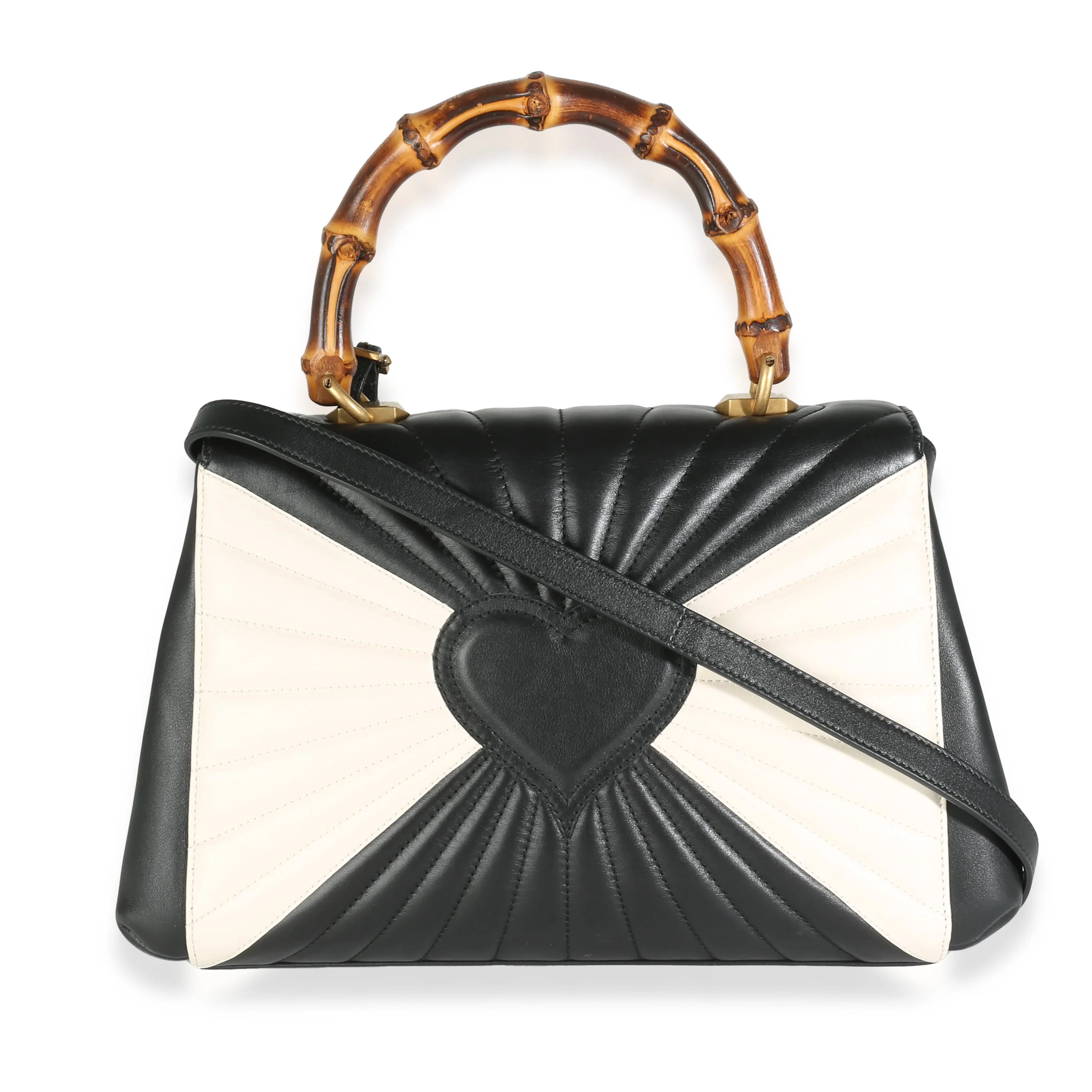 Black White Calfskin Queen Margaret Bamboo Top Handle Bag - Image 4