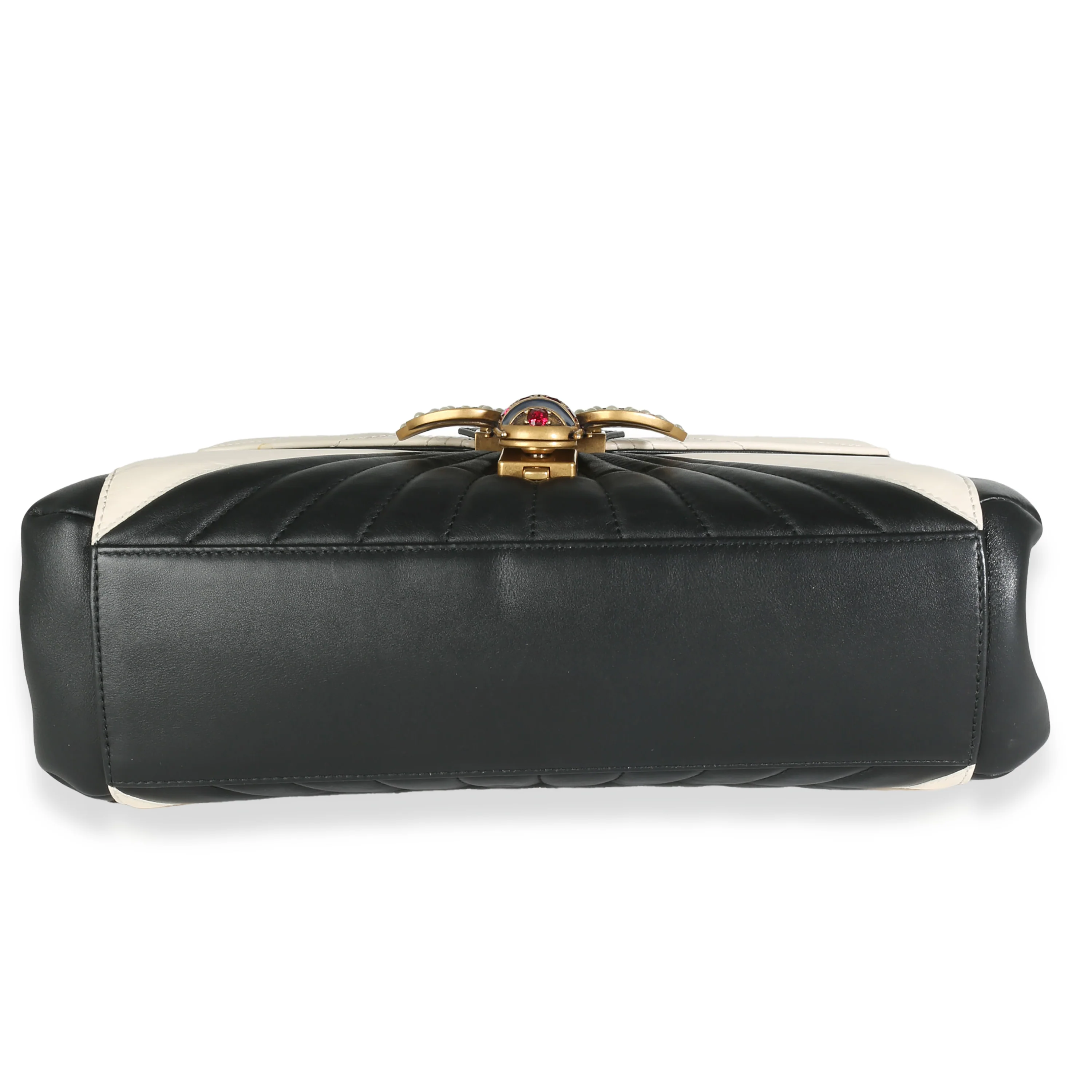 Black White Calfskin Queen Margaret Bamboo Top Handle Bag - Image 5