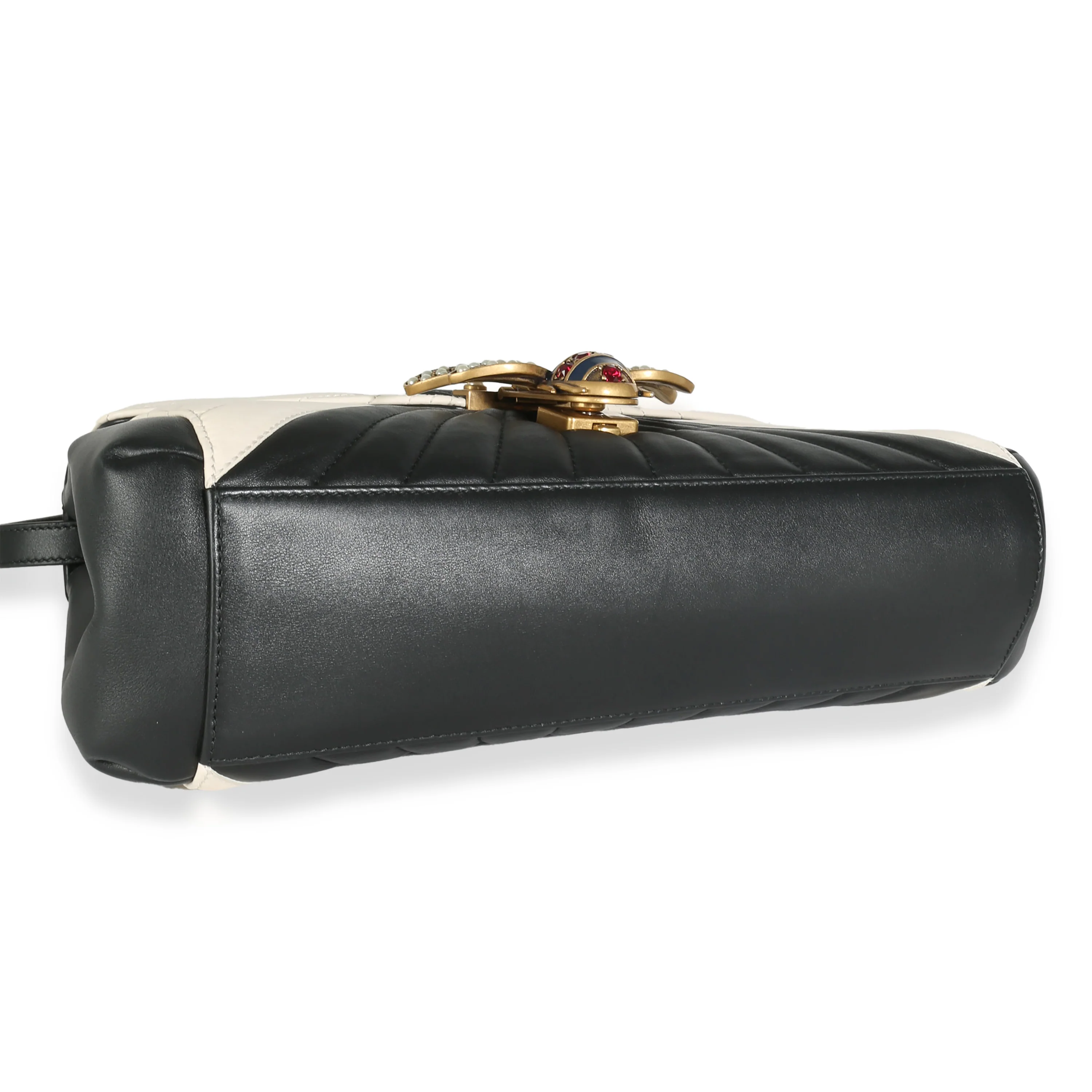 Black White Calfskin Queen Margaret Bamboo Top Handle Bag - Image 6