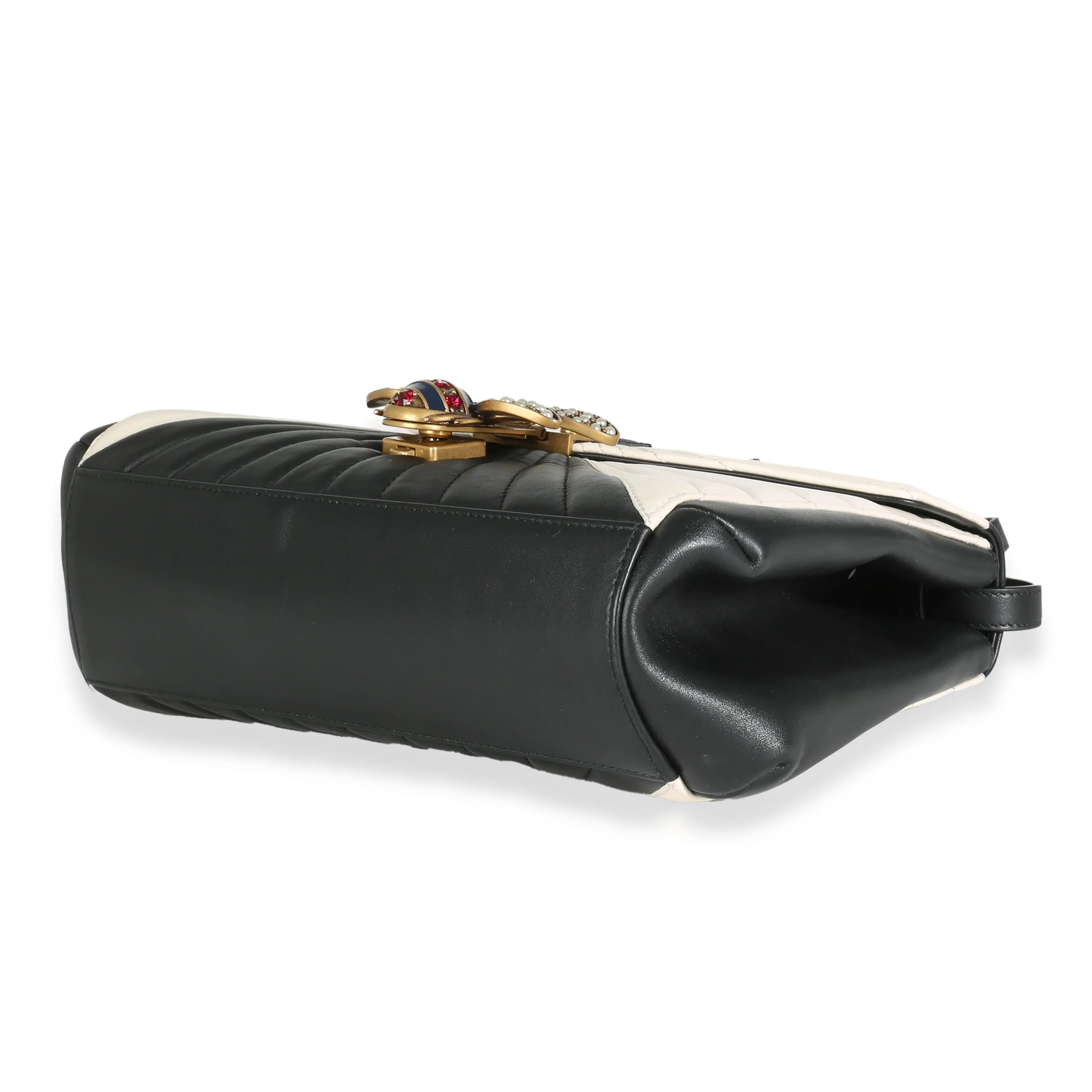 Black White Calfskin Queen Margaret Bamboo Top Handle Bag - Image 7