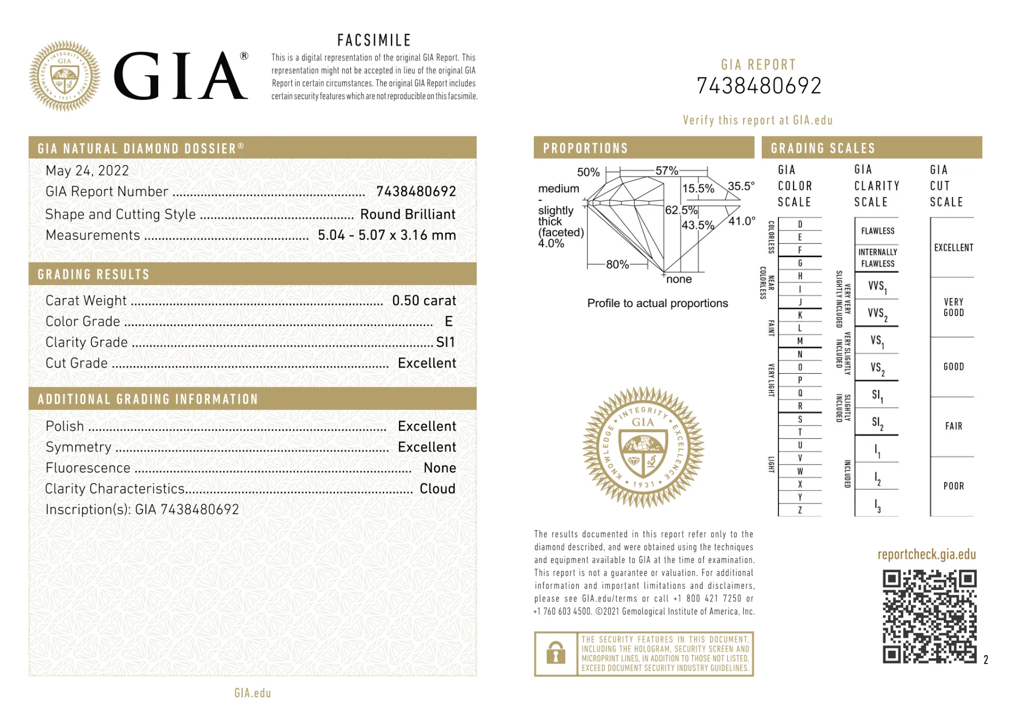 GIA Certified 0.50 Ct Round cut E SI1 Loose Diamond - Image 2