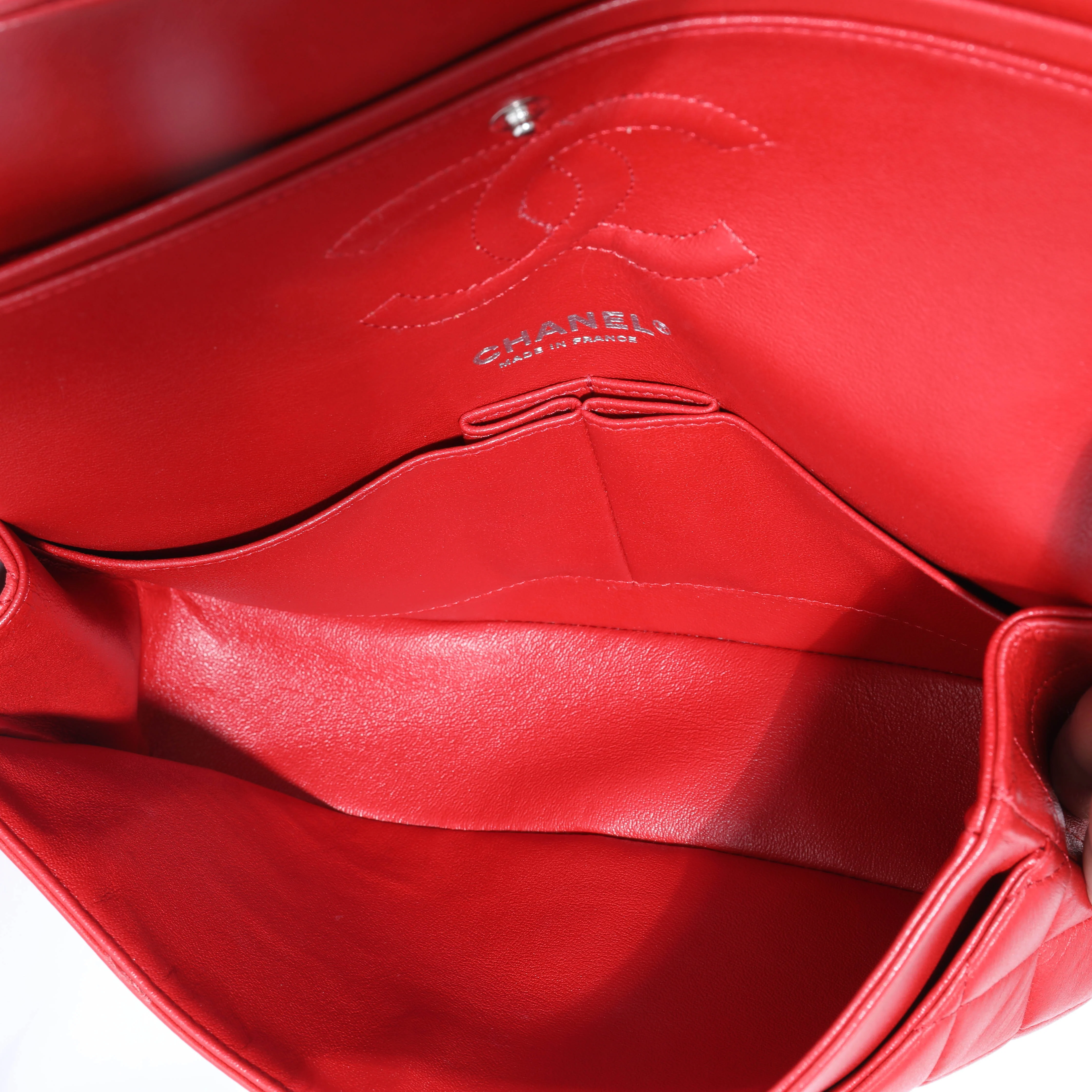 Chanel Red Lambskin Medium Classic Double Flap Bag - Image 8