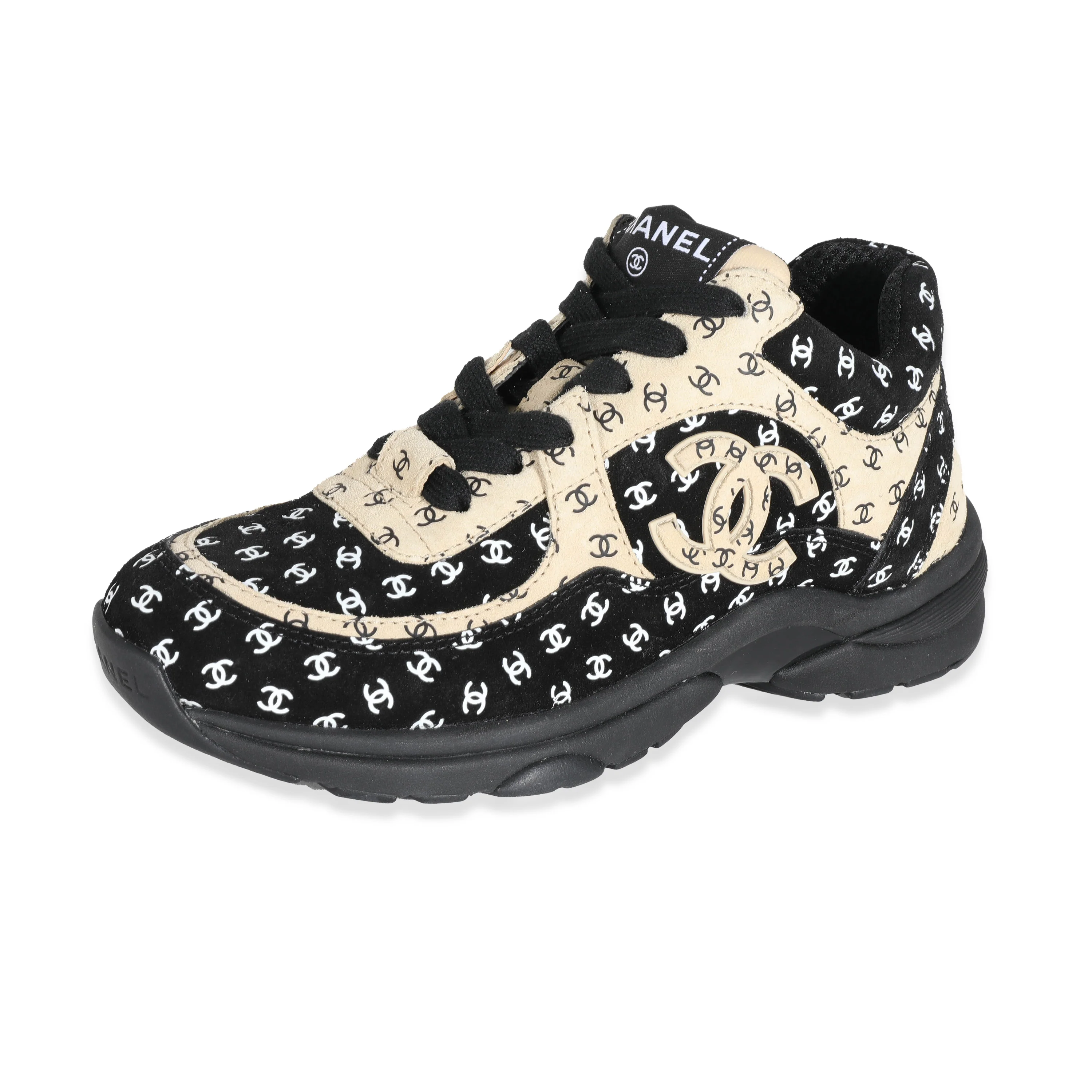 22A Beige Black CC All Over Logo Sneakers 35 - Image 2