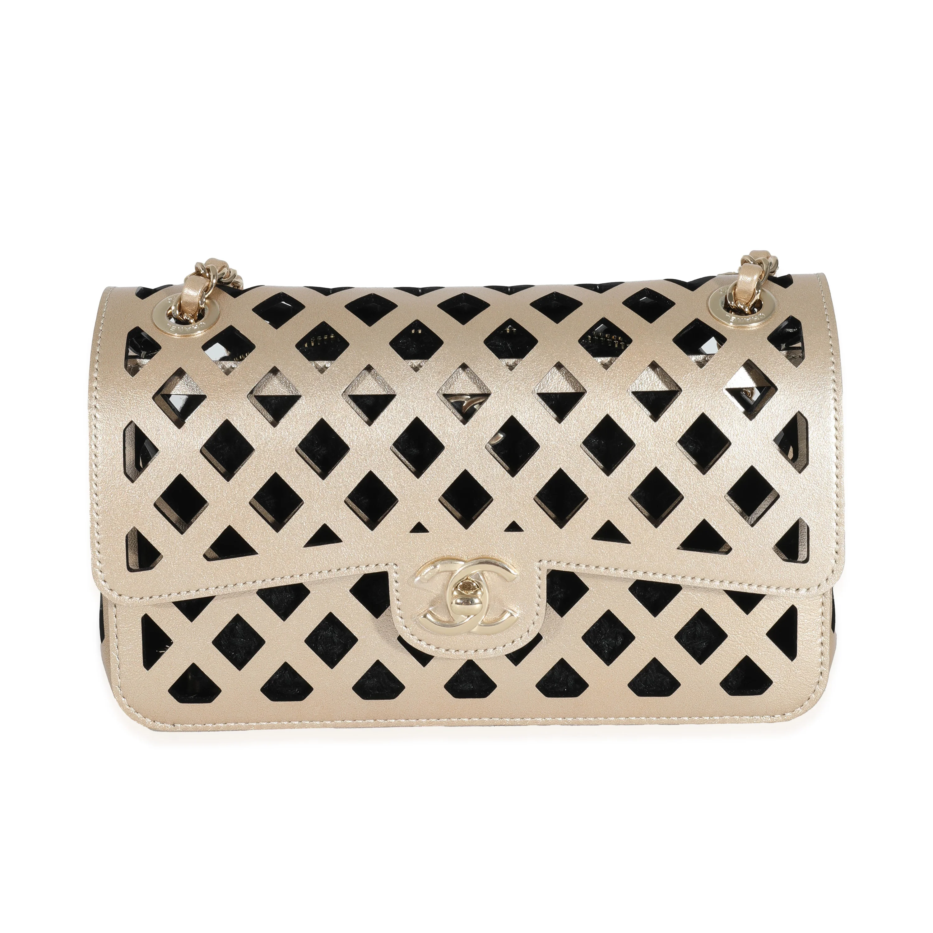 Chanel Gold Leather See Through Single Flap Bag