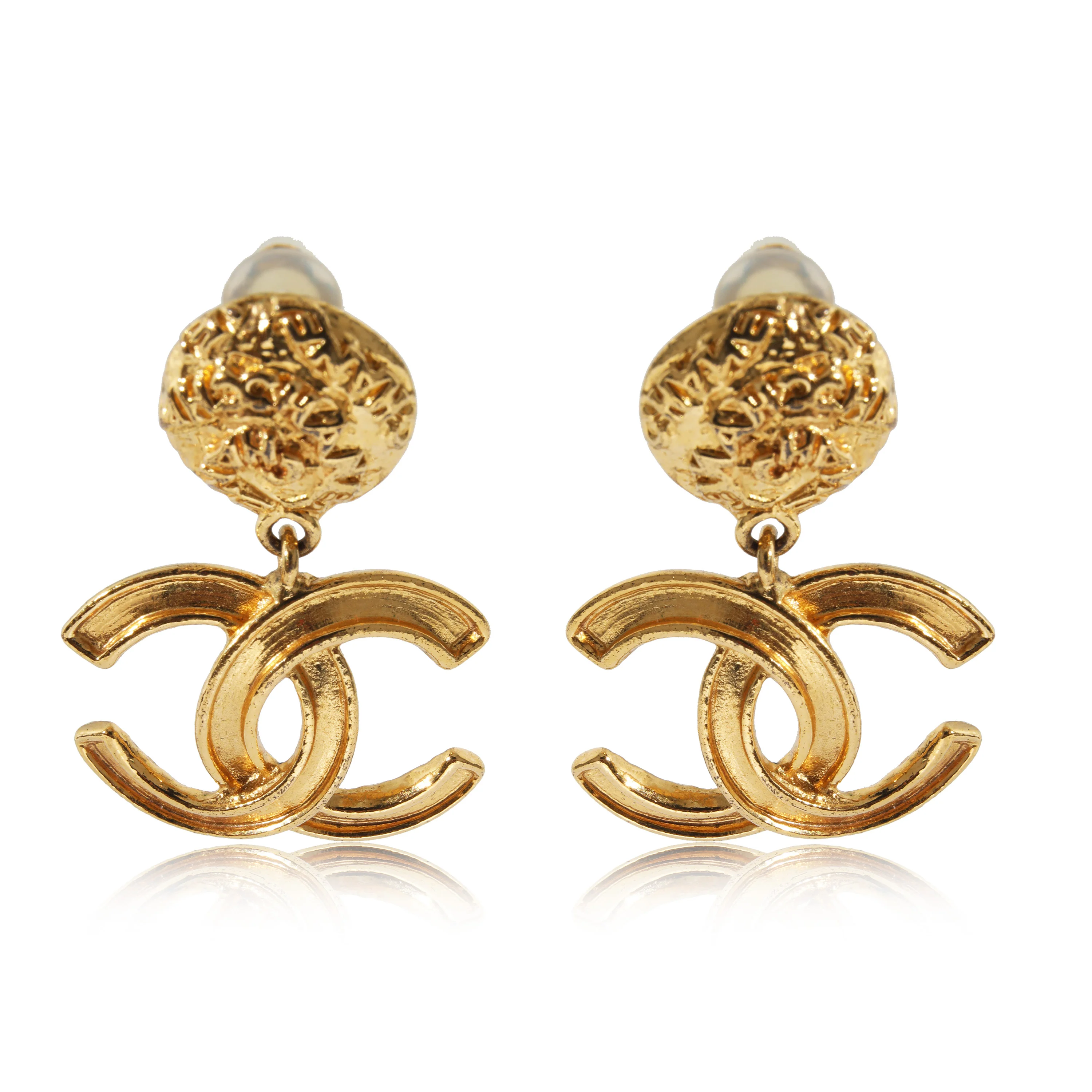 Chanel Vintage 1995 CC Drop Gold Plated Earring