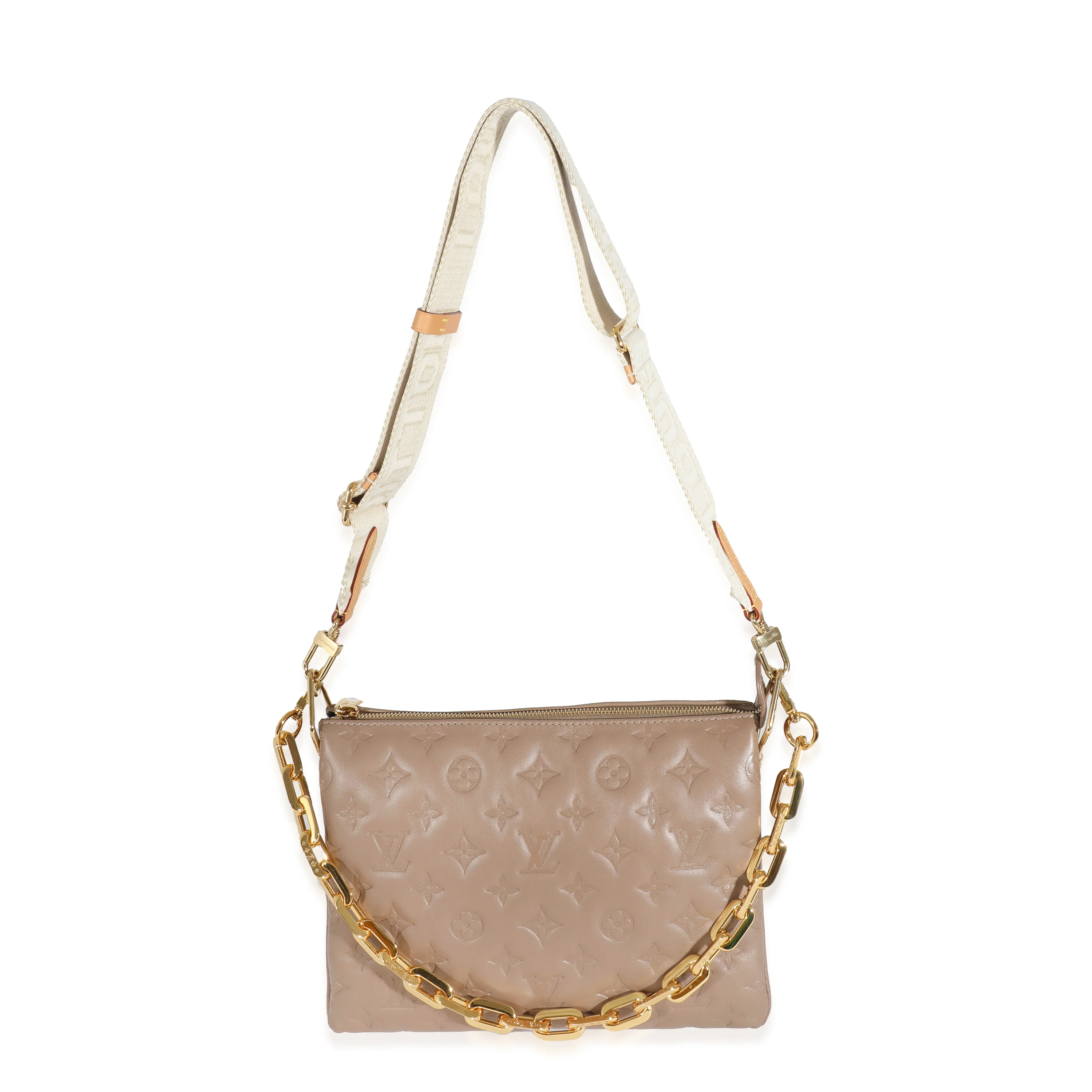 Taupe Monogram Embossed Puffy Lambskin Coussin PM - Image 4