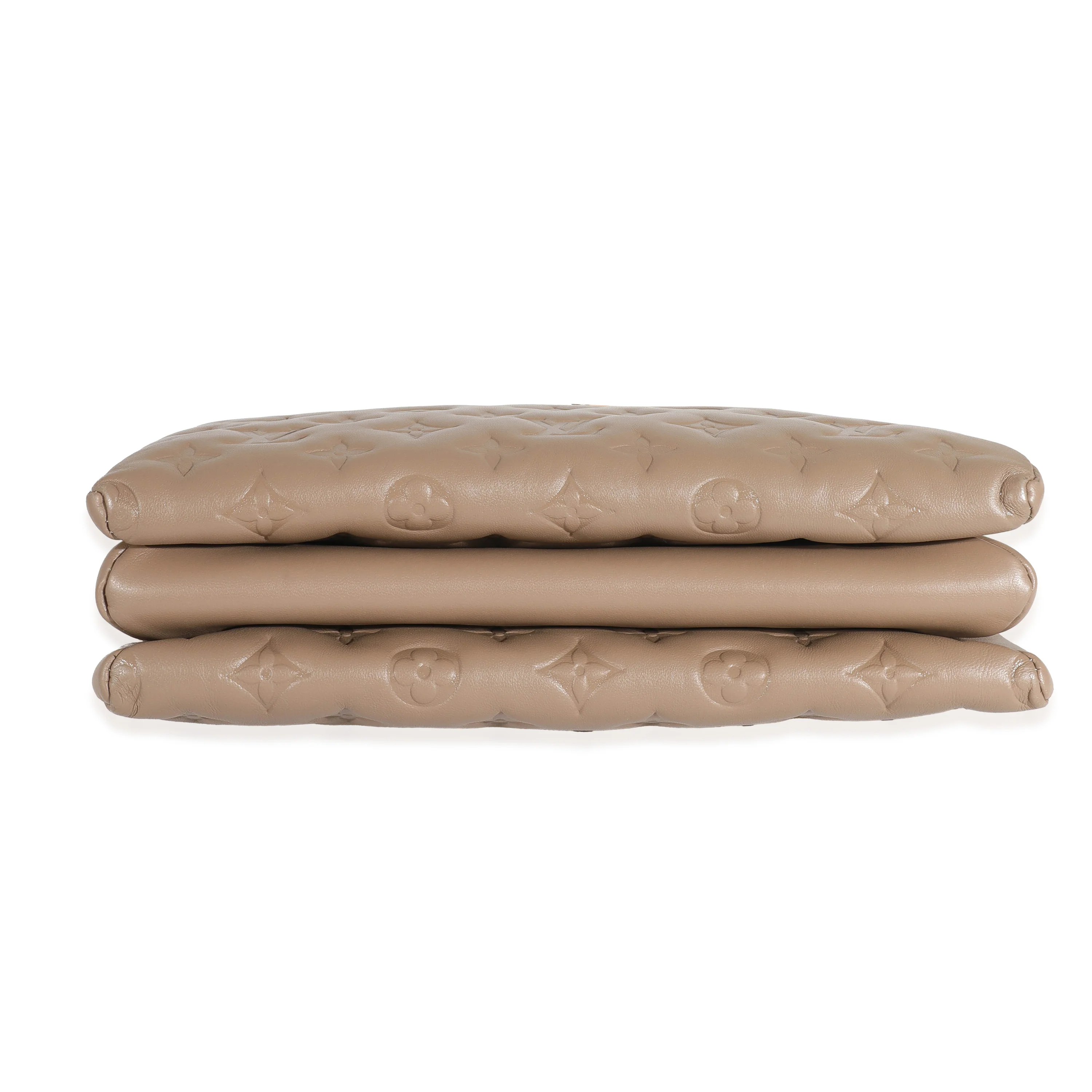 Taupe Monogram Embossed Puffy Lambskin Coussin PM - Image 5