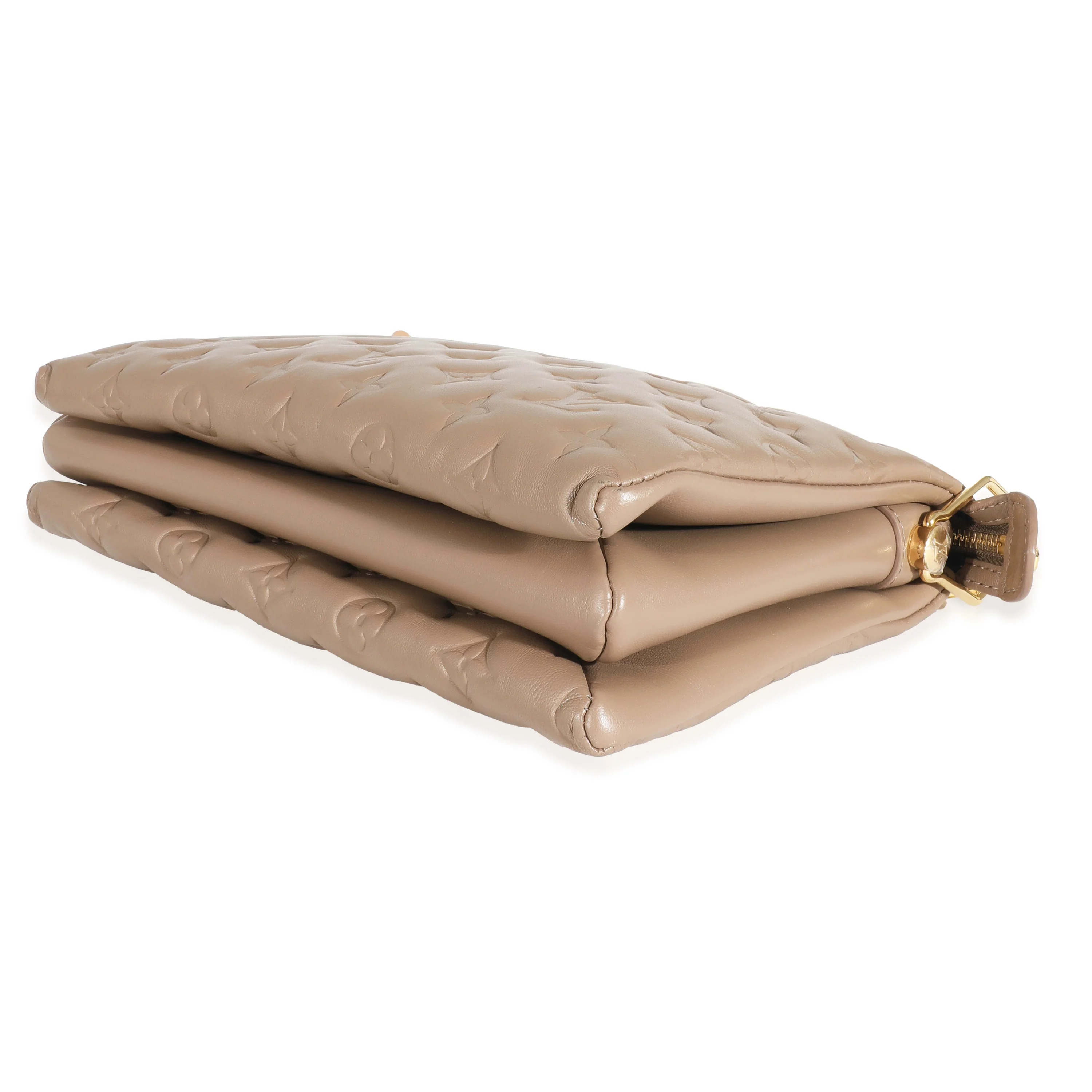 Taupe Monogram Embossed Puffy Lambskin Coussin PM - Image 7