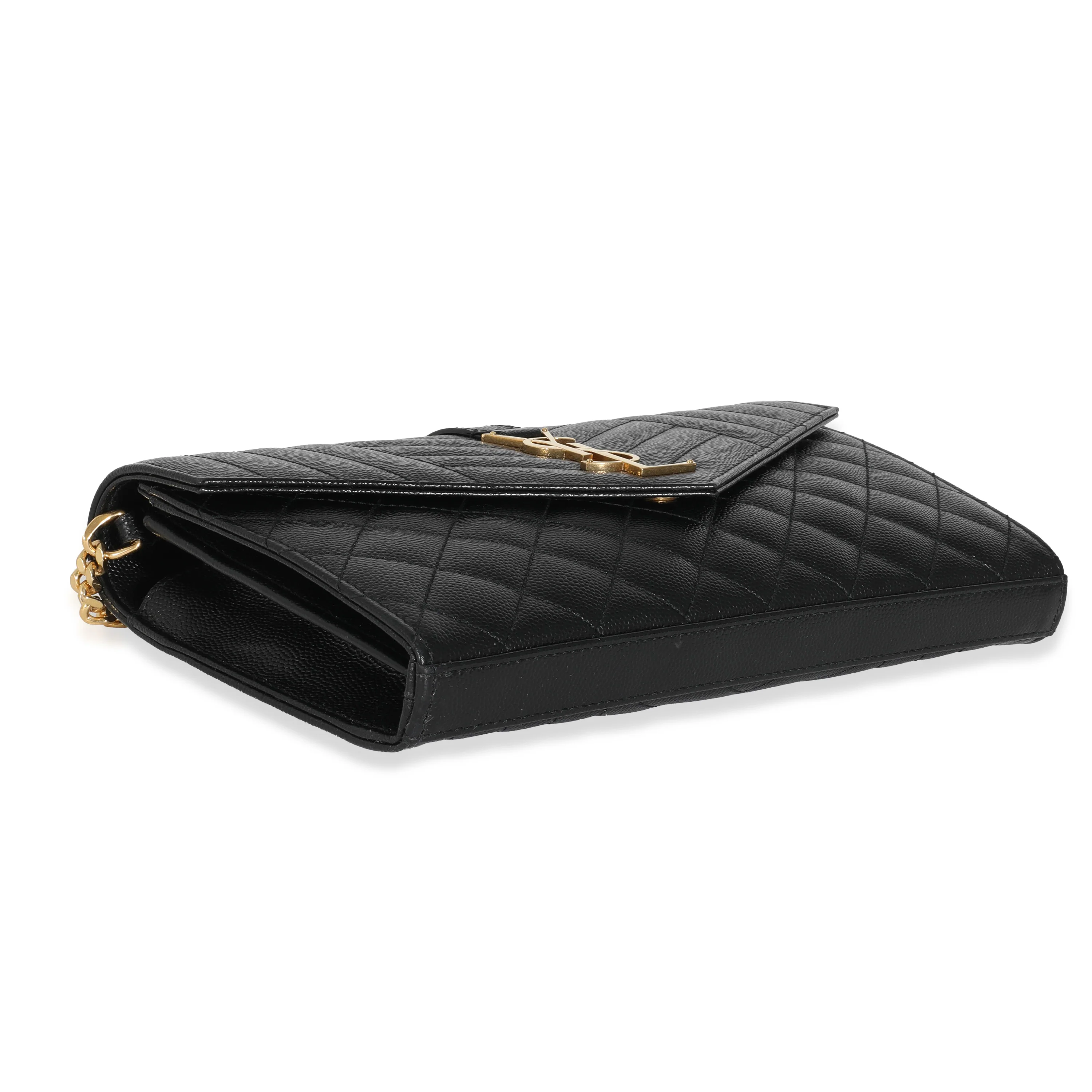 Saint Laurent Black Grain de Poudre Mix Matelassé Envelope Chain Wallet - Image 6