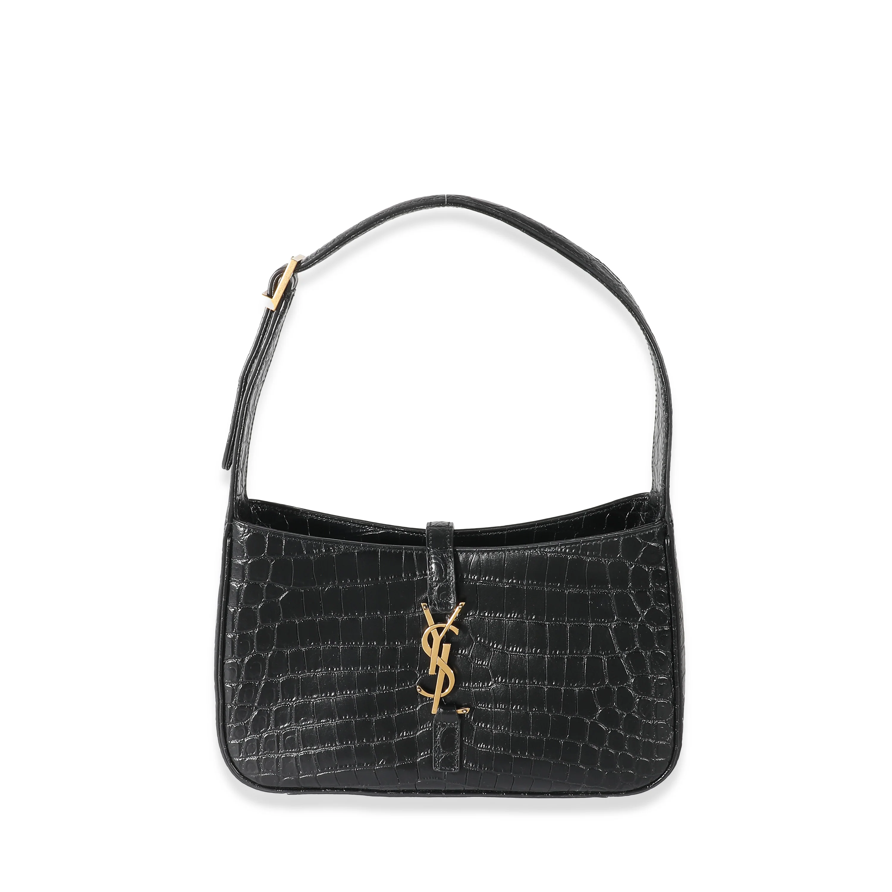 Saint Laurent Black Crocodile Embossed Le 5 Ã 7 Hobo