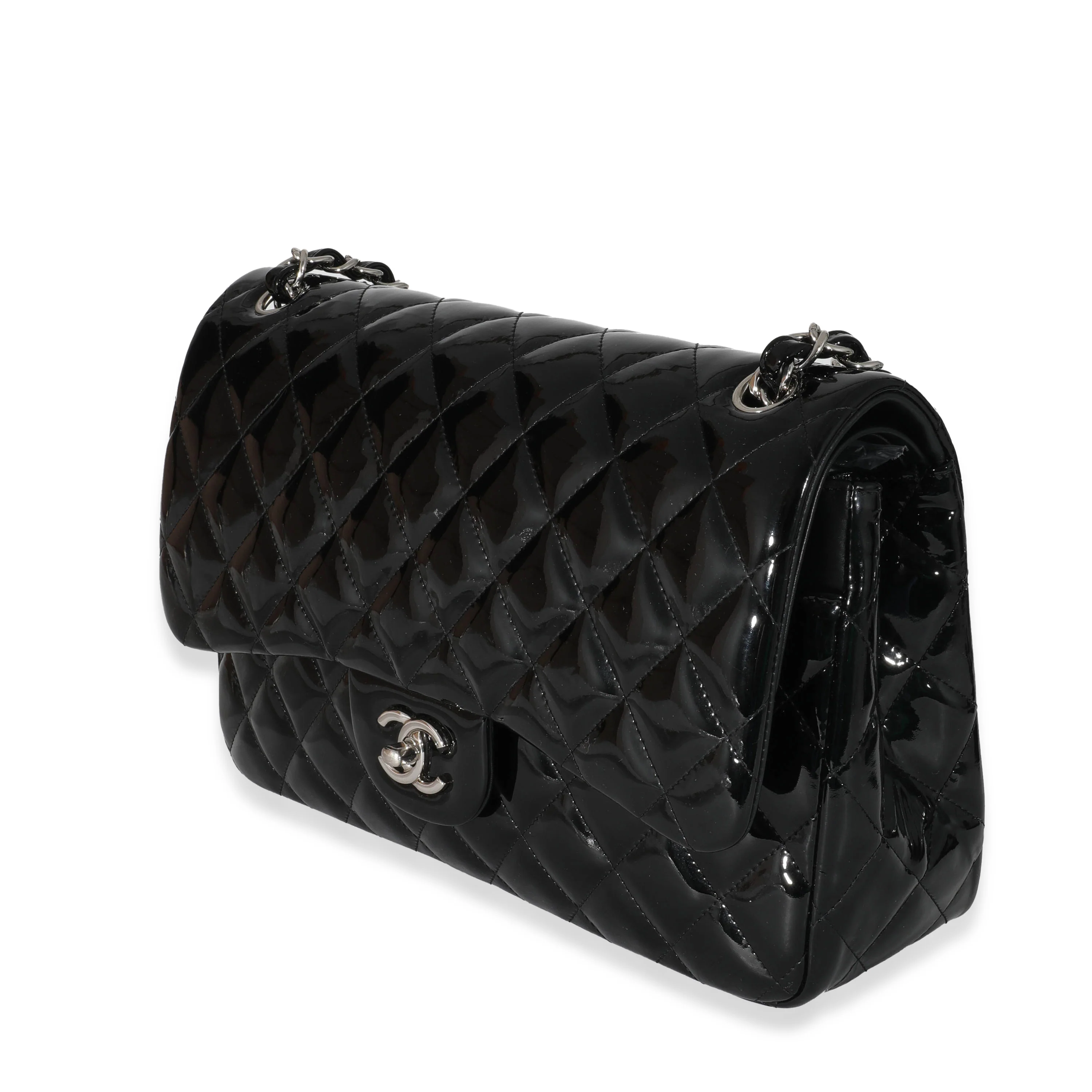 Chanel Black Patent Classic Jumbo Flap Bag - Image 2