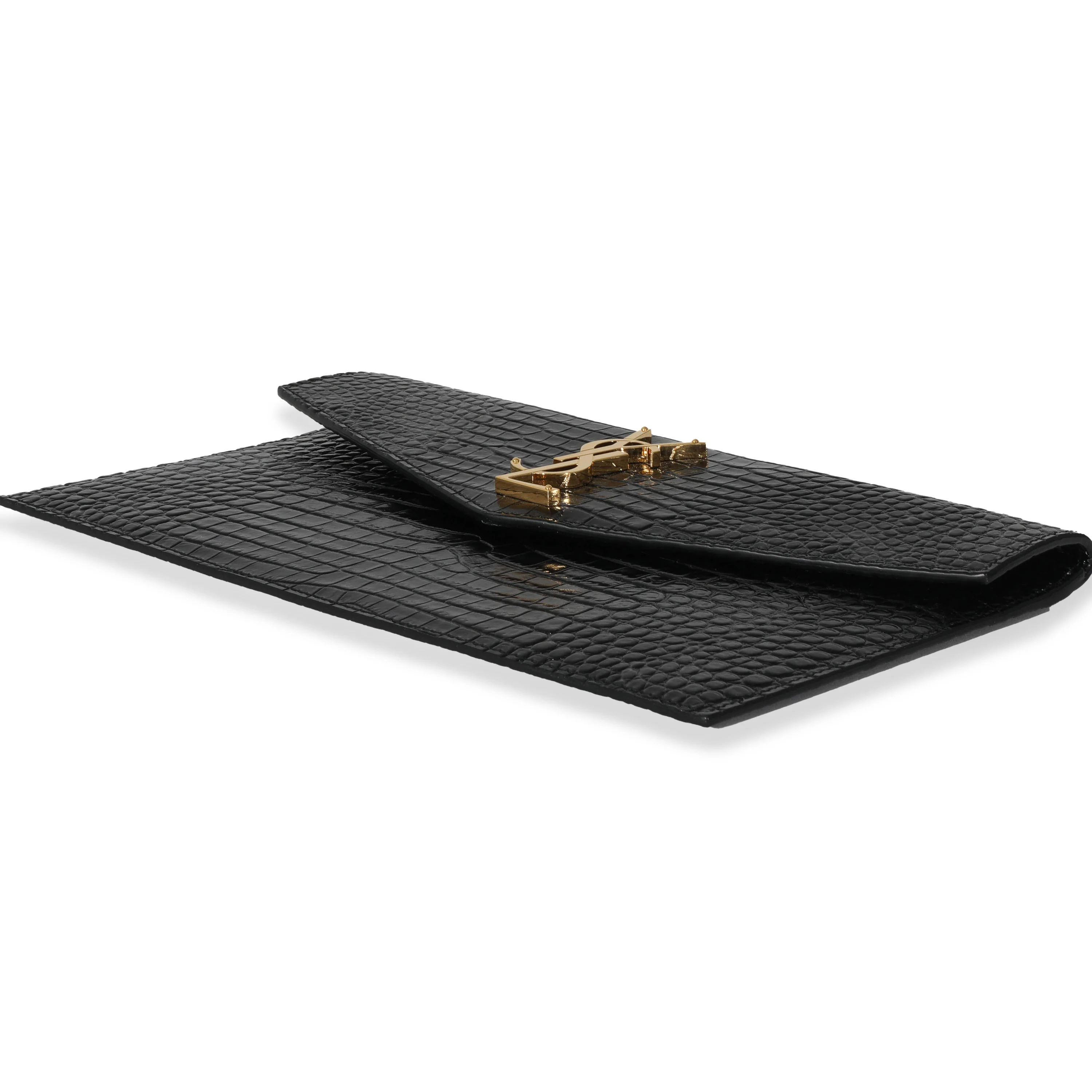 Saint Laurent Black Shiny Crocodile Embossed Leather Uptown Pouch - Image 5