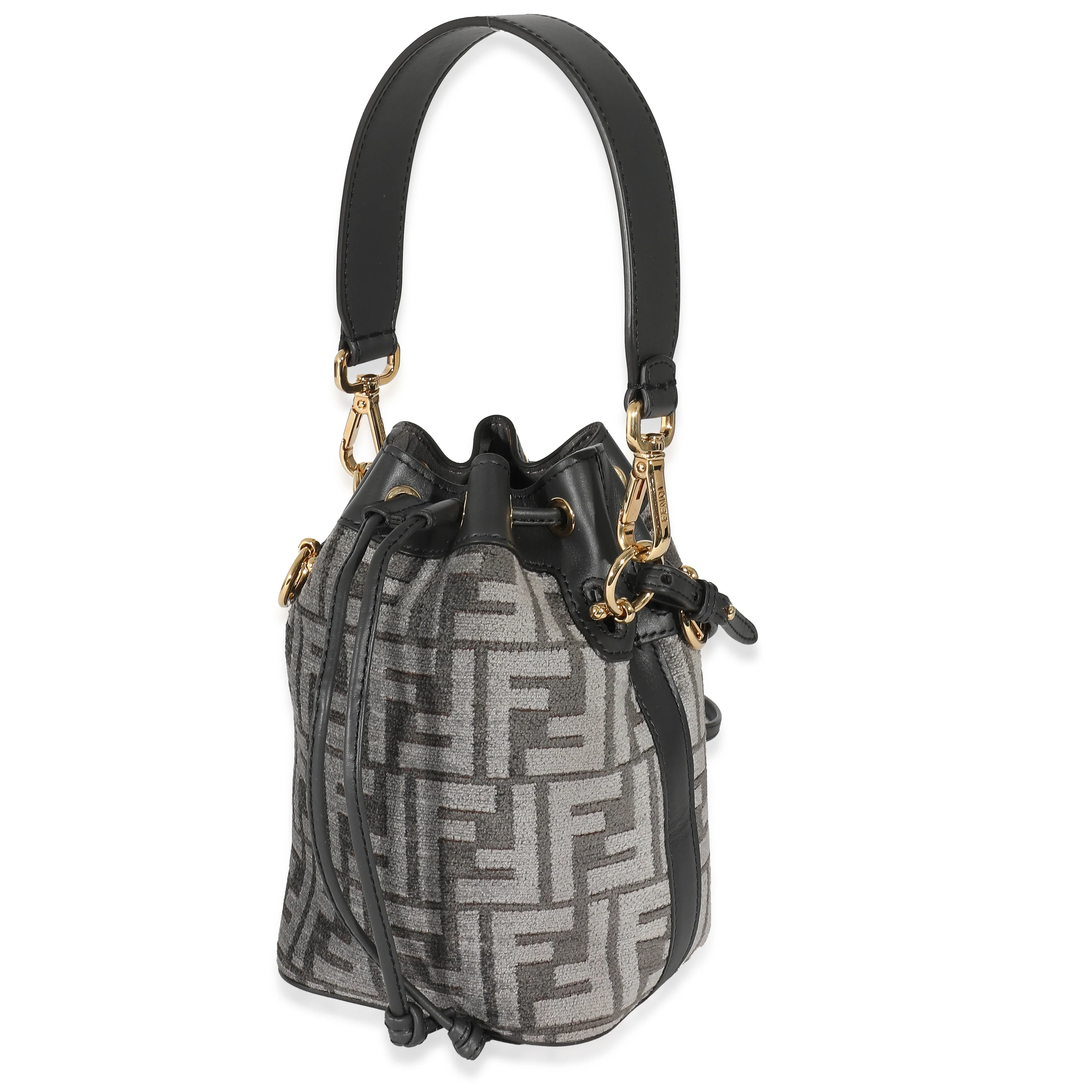 Fendi Grey Tapestry Fabric FF Mon Tresor Bucket Bag - Image 2