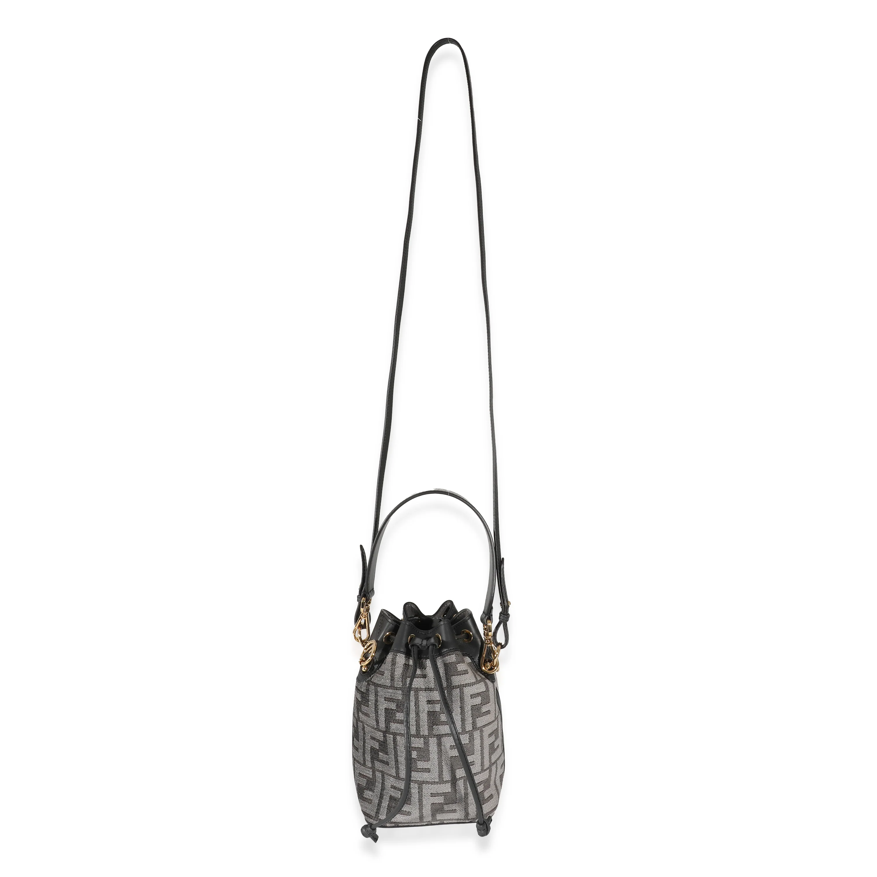 Fendi Grey Tapestry Fabric FF Mon Tresor Bucket Bag - Image 3