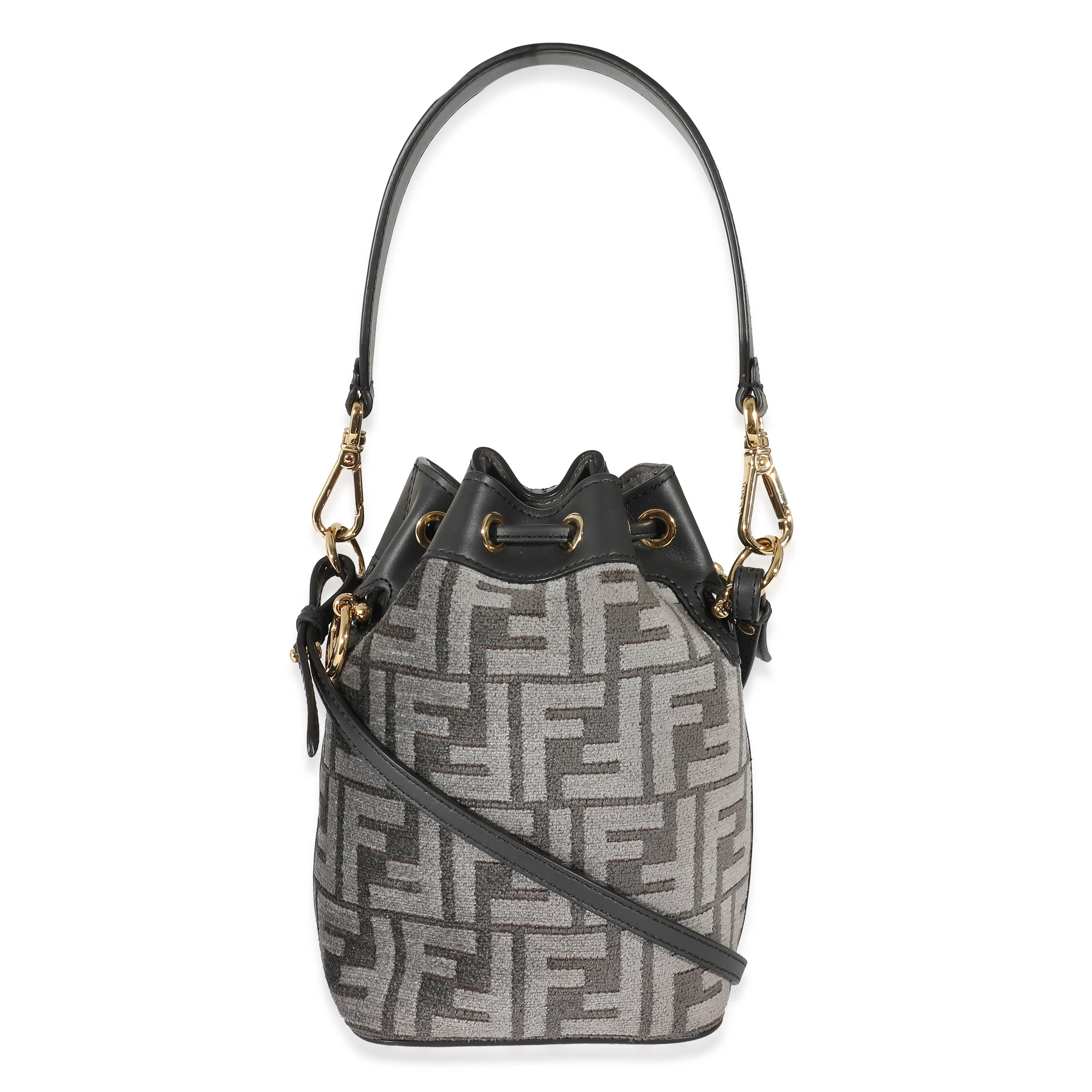 Fendi Grey Tapestry Fabric FF Mon Tresor Bucket Bag - Image 4