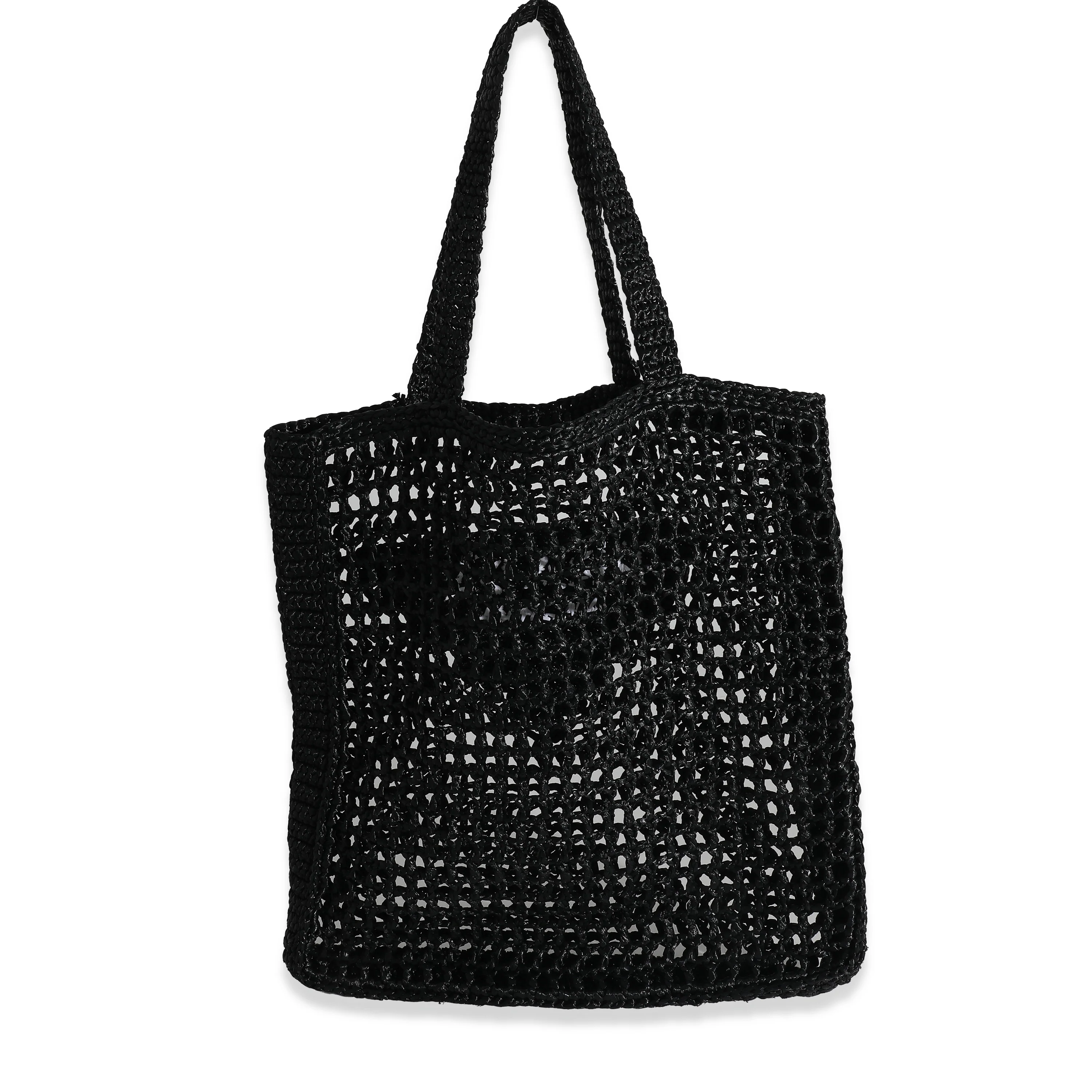 Prada Natural Black Raffia Logo Tote - Image 5