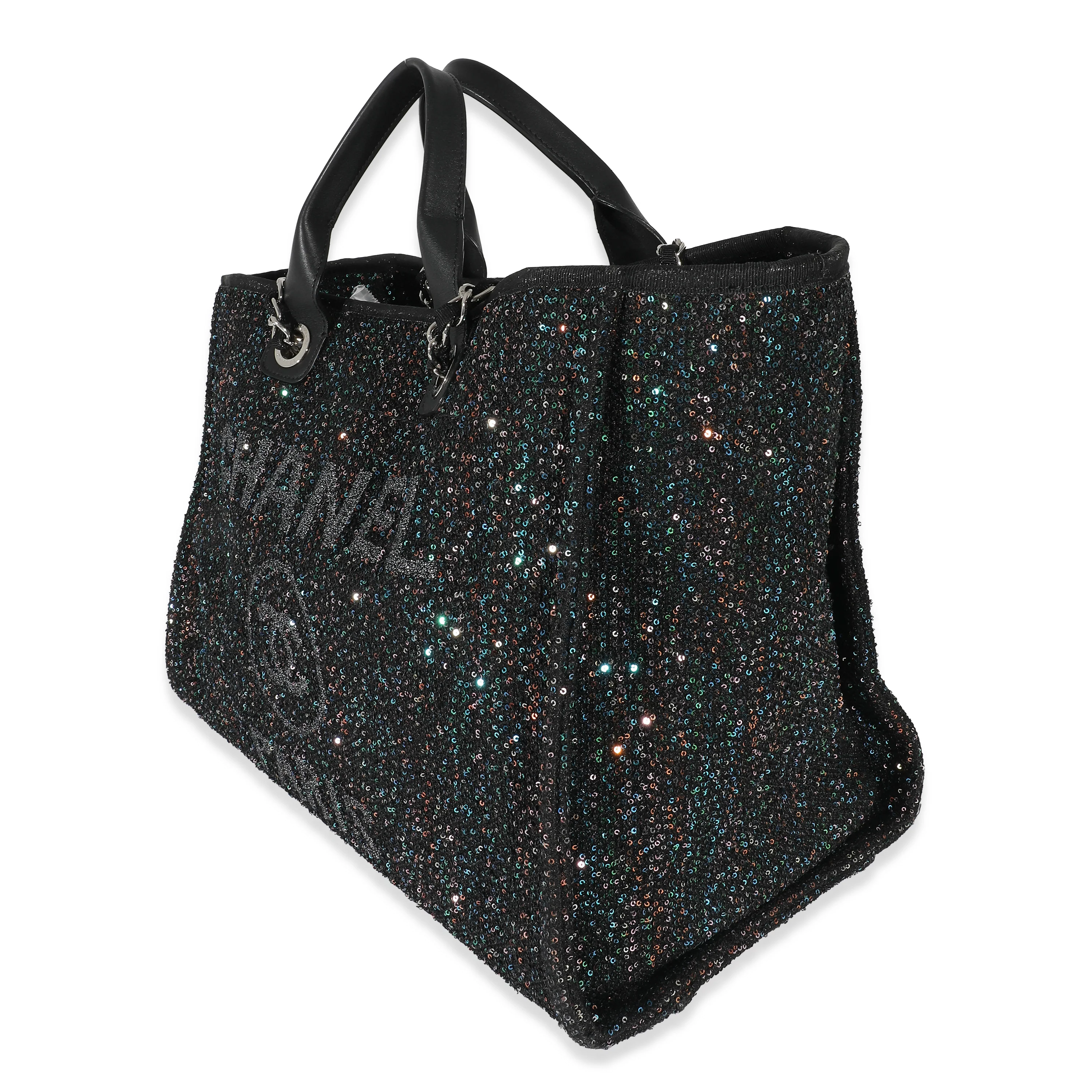 Chanel Black Leather Multicolor Sequin Large Deauville Tote - Image 2