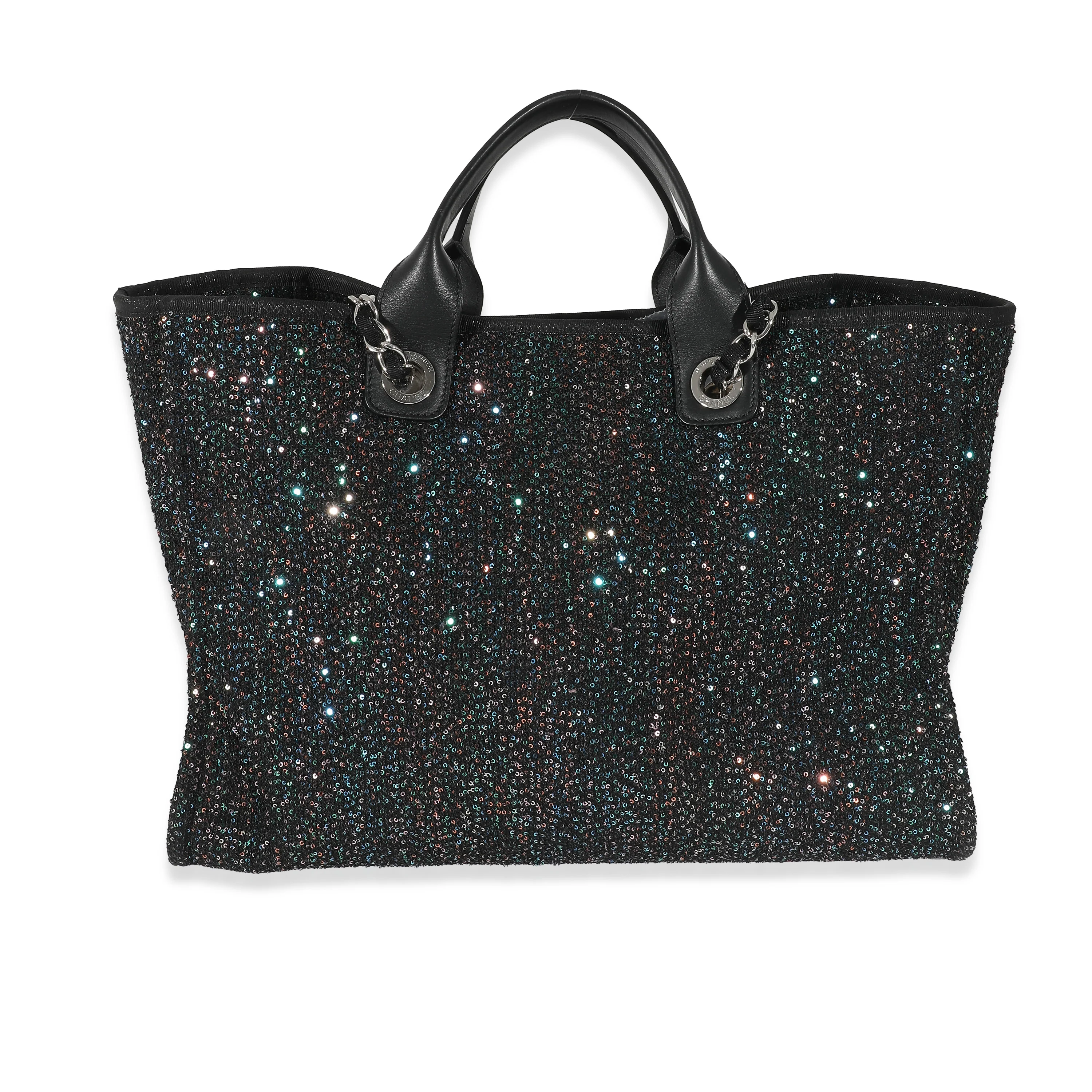 Chanel Black Leather Multicolor Sequin Large Deauville Tote - Image 3