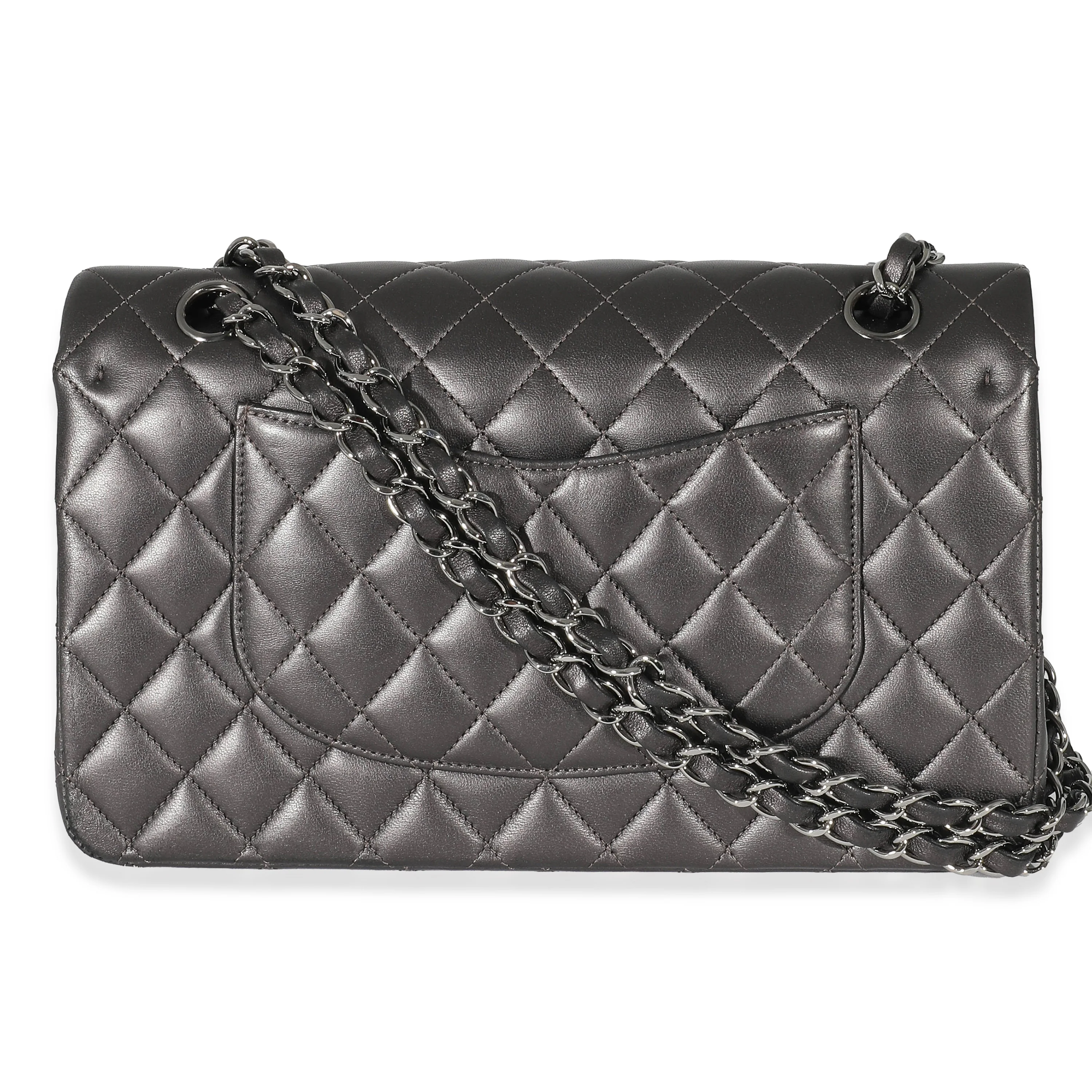 Chanel 09A Grey Metallic Lambskin Medium Classic Double Flap Bag - Image 3