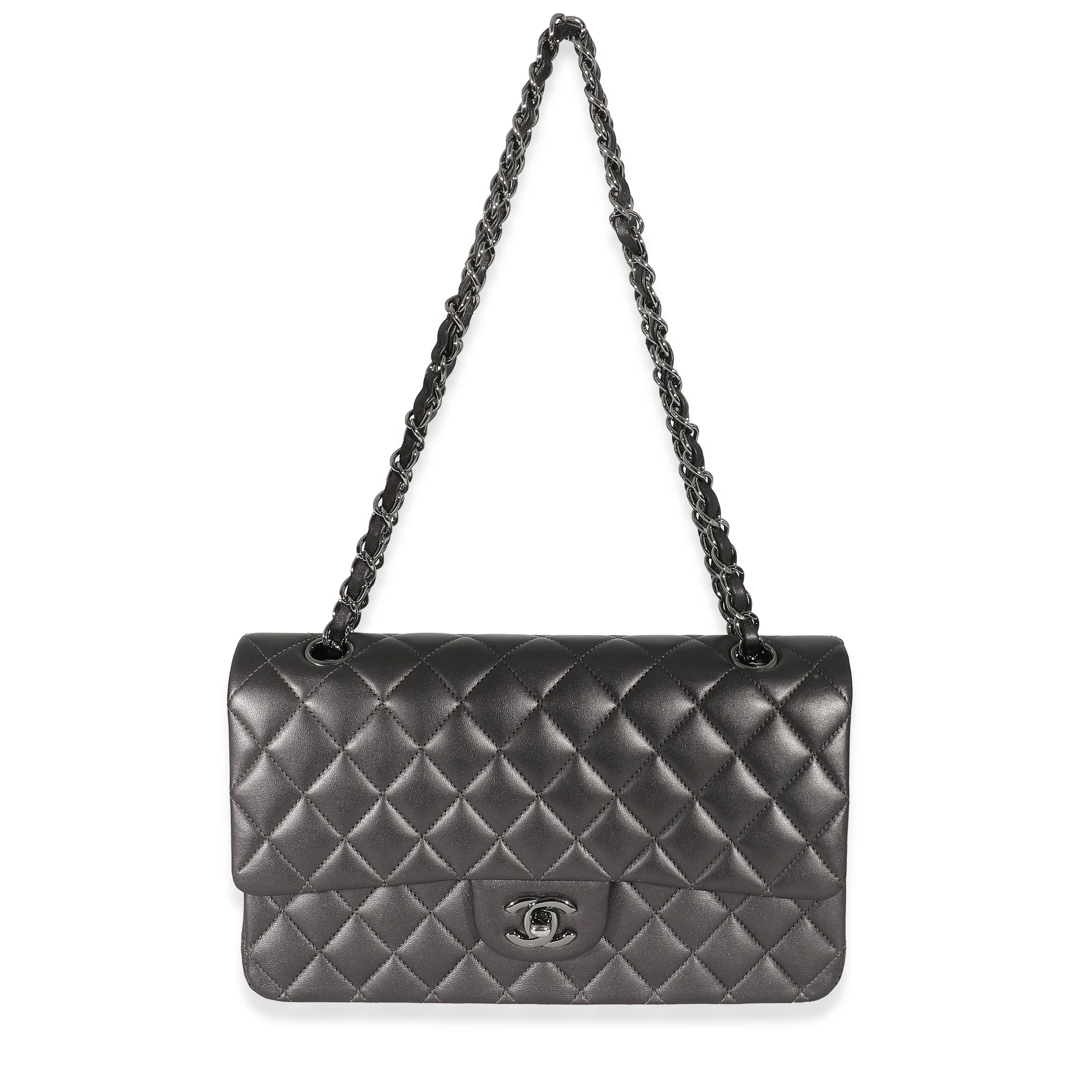 Chanel 09A Grey Metallic Lambskin Medium Classic Double Flap Bag - Image 4