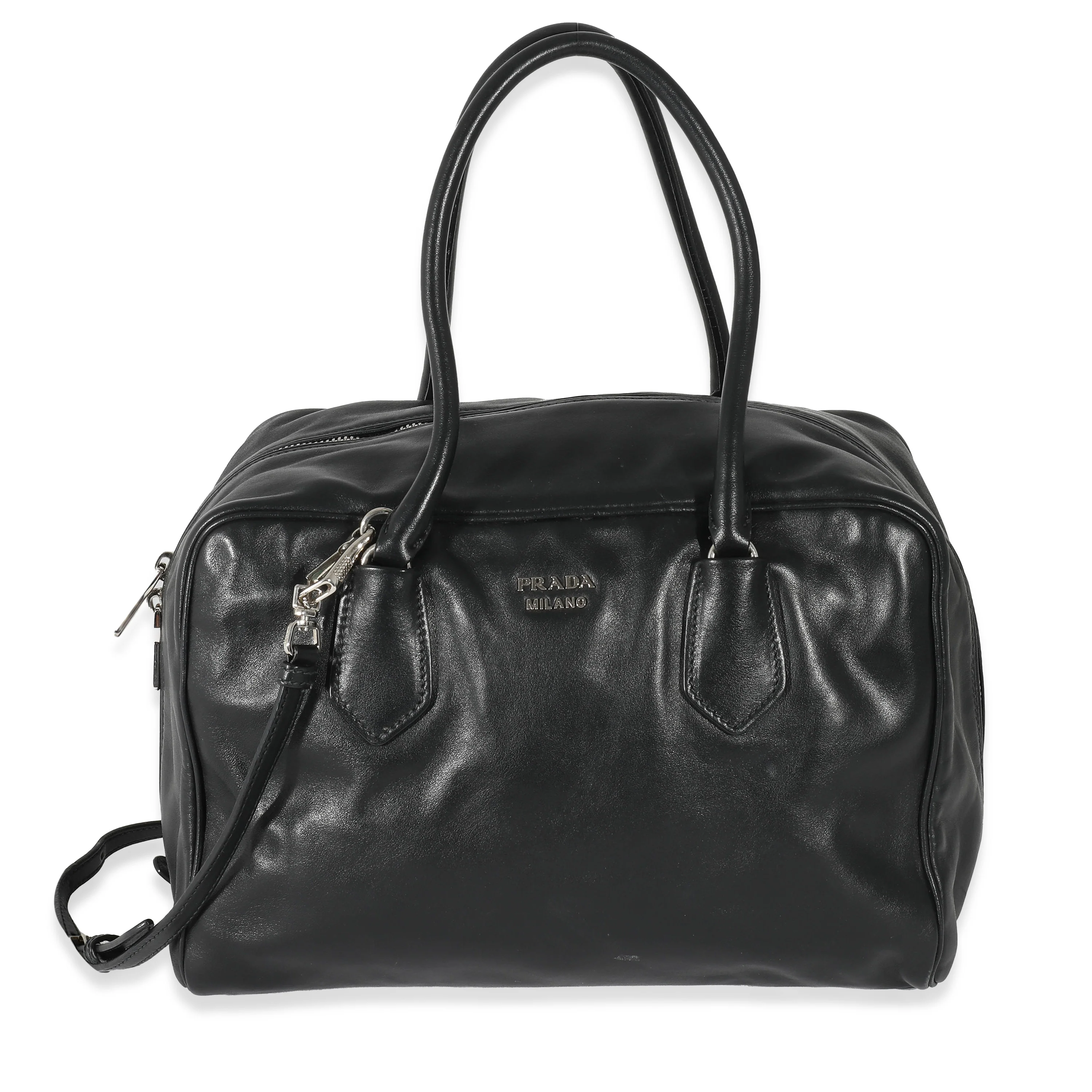 Prada Black Soft Calfskin Medium Inside Bauletto Bag