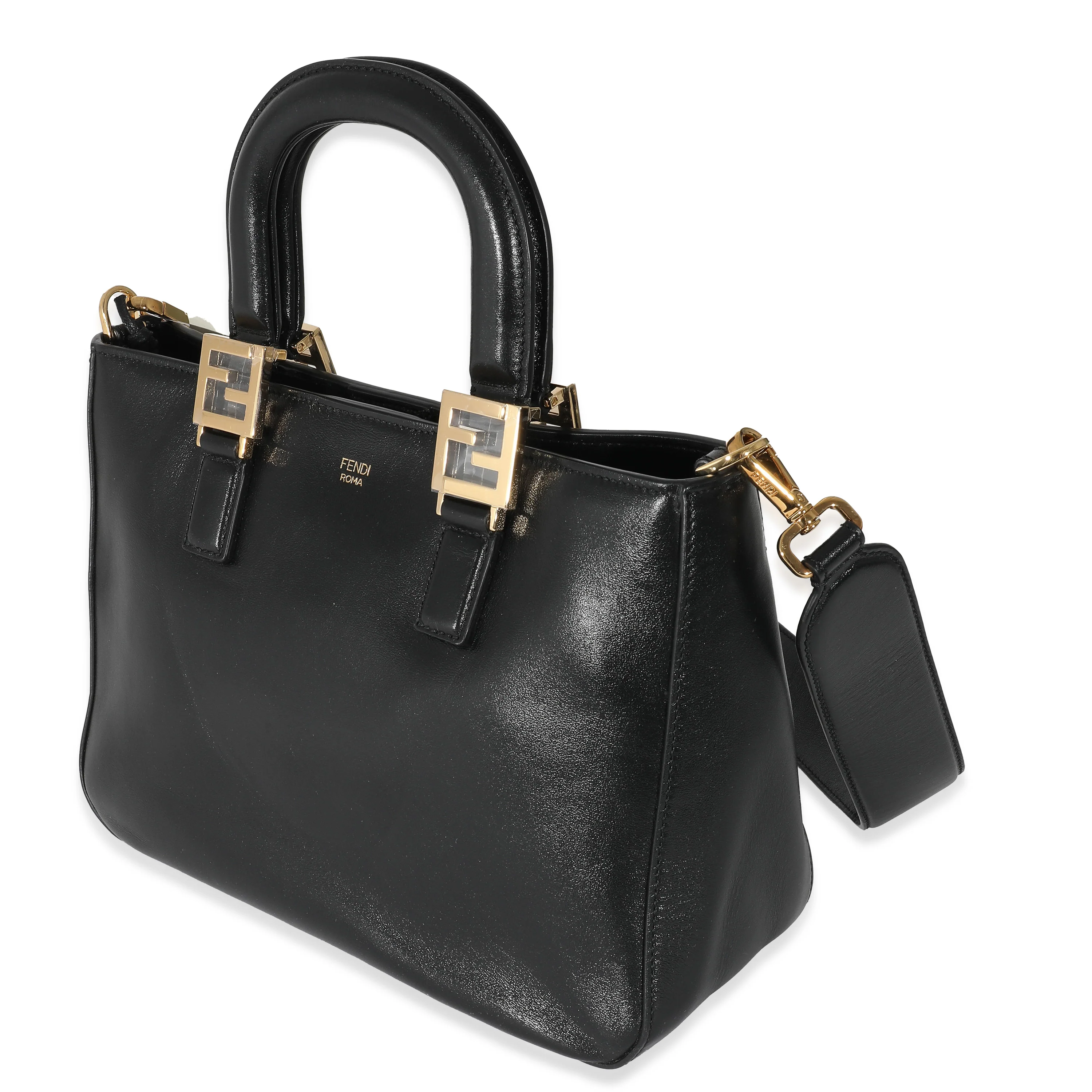 Fendi Black Vitello Glacier Small FF Tote - Image 2