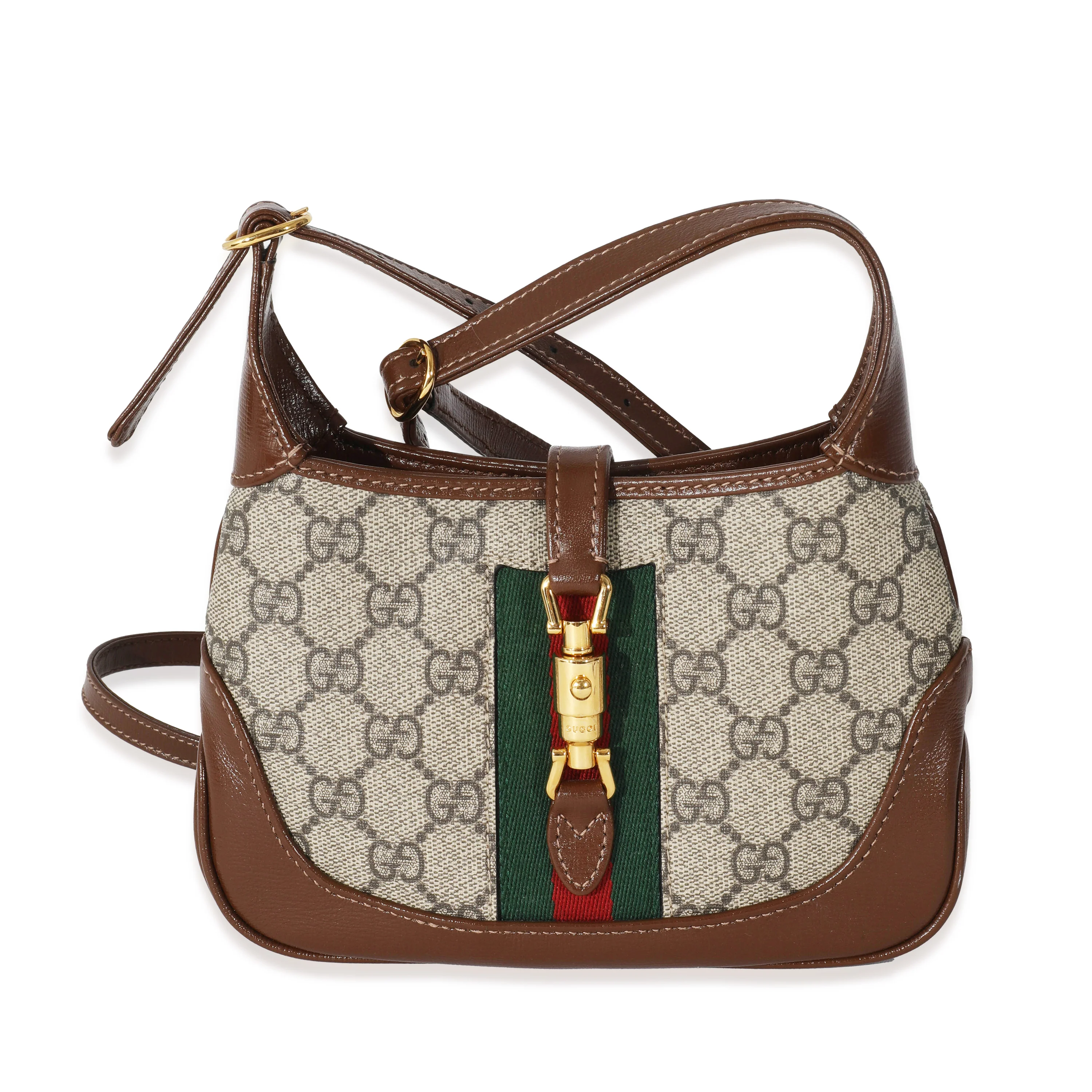 Gucci GG Supreme Brown Leather Mini Jackie 1961 Shoulder Bag