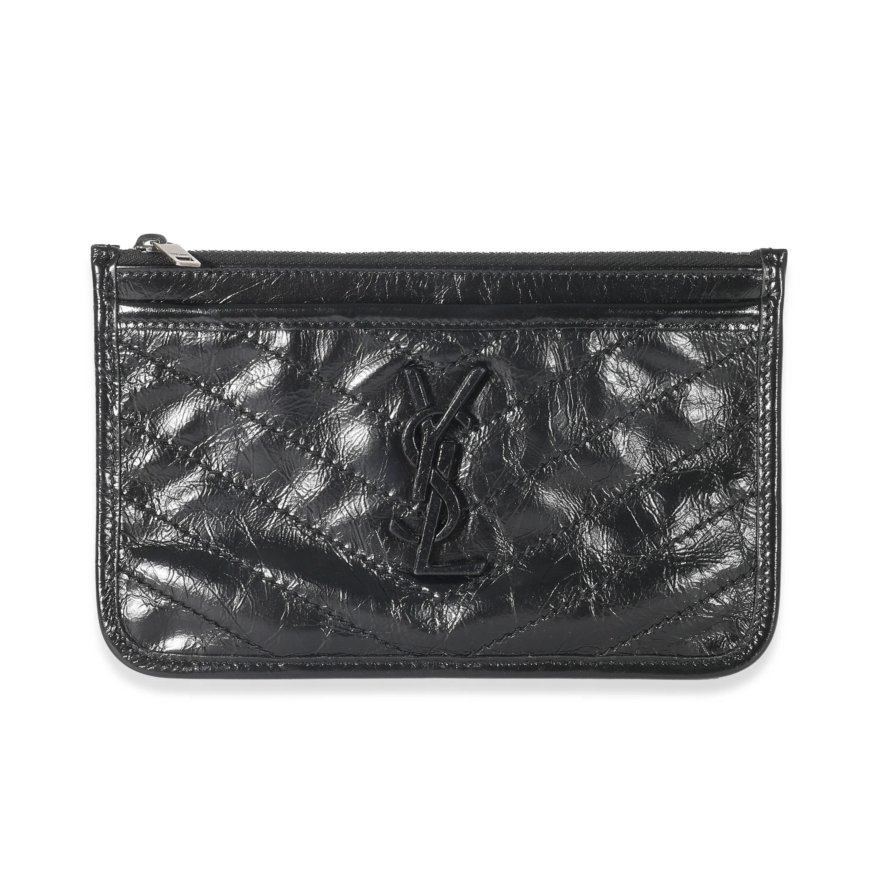Saint Laurent Black Crinkled Calfskin Matelasse Niki Bill Pouch