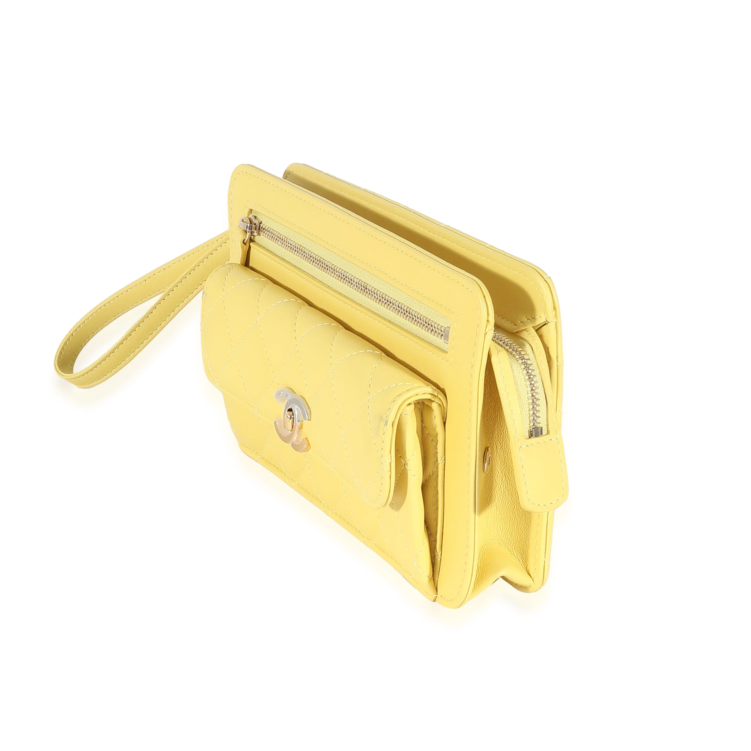 Yellow Lambskin Quilted Front Pocket Wristlet - Image 2