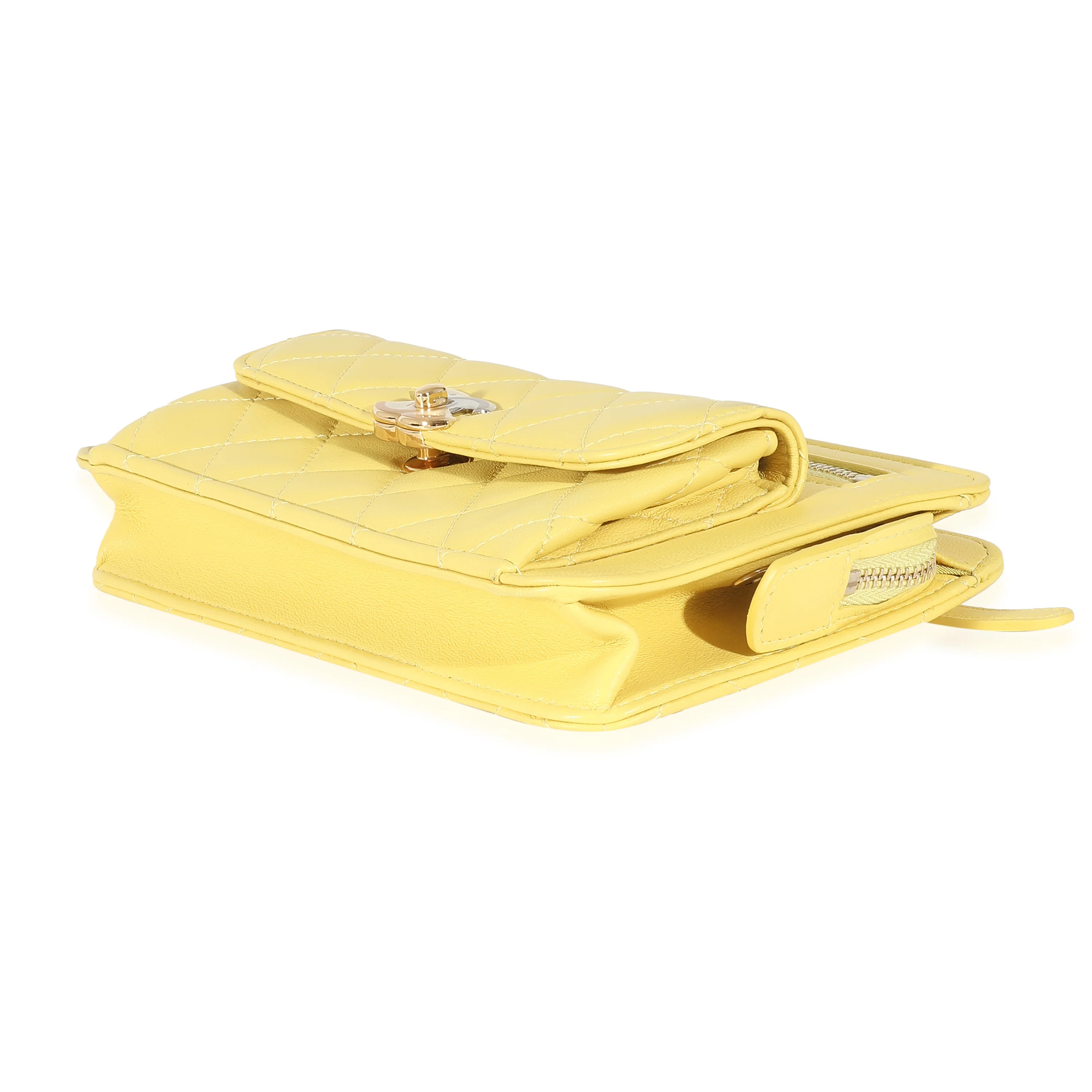 Yellow Lambskin Quilted Front Pocket Wristlet - Image 5