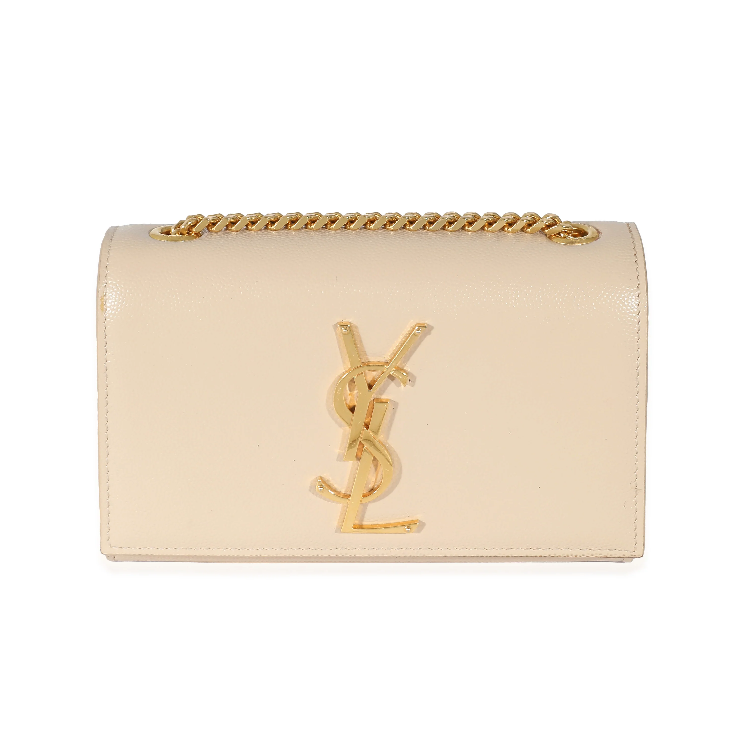 Saint Laurent Beige Grain De Poudre Small Kate Chain Bag