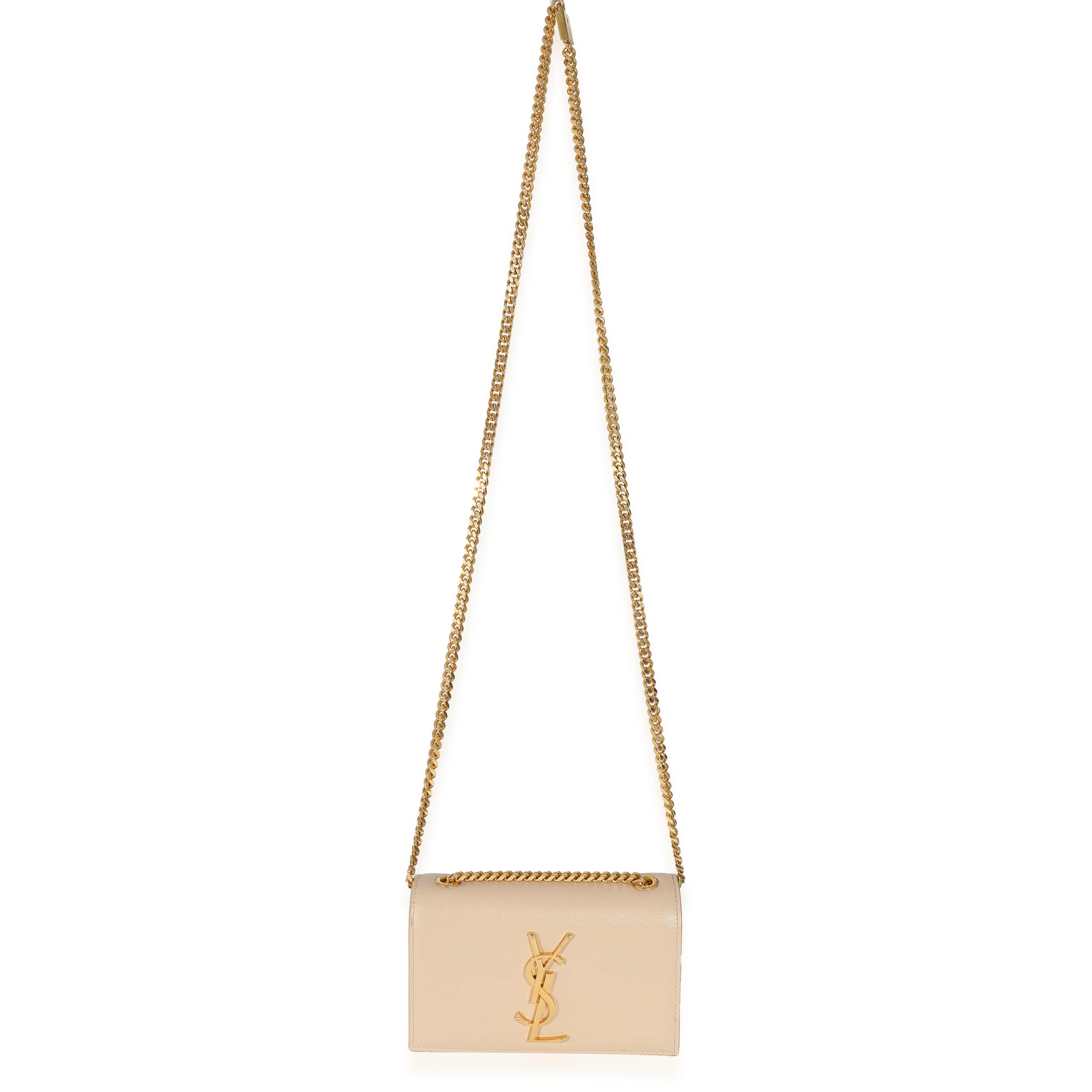 Saint Laurent Beige Grain De Poudre Small Kate Chain Bag - Image 3