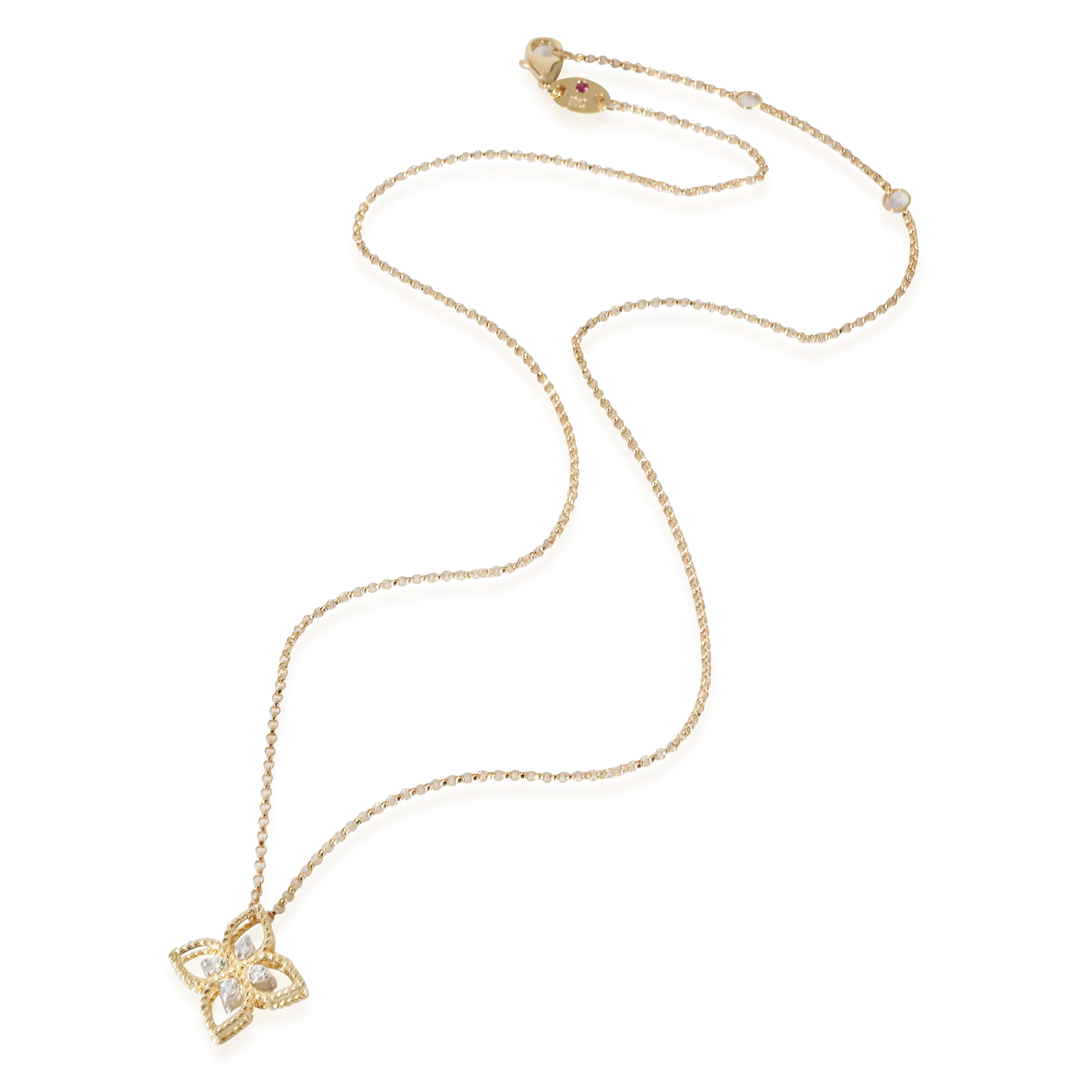 Roberto Coin Princess Flower Small Necklace in 18KT Yellow Gold 0.04 CTW - Image 2