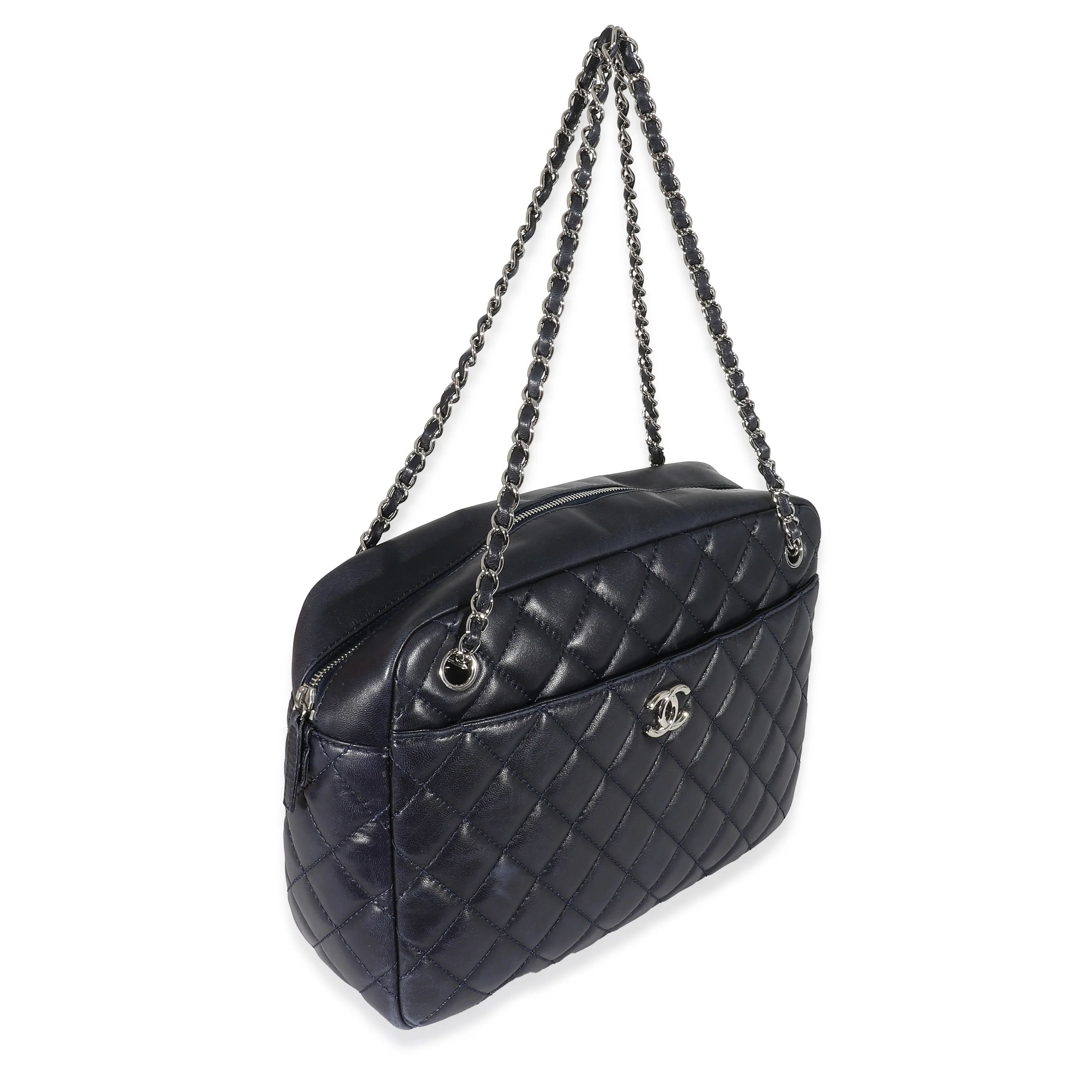 Chanel Navy Quilted Lambskin CC Tote - Image 3