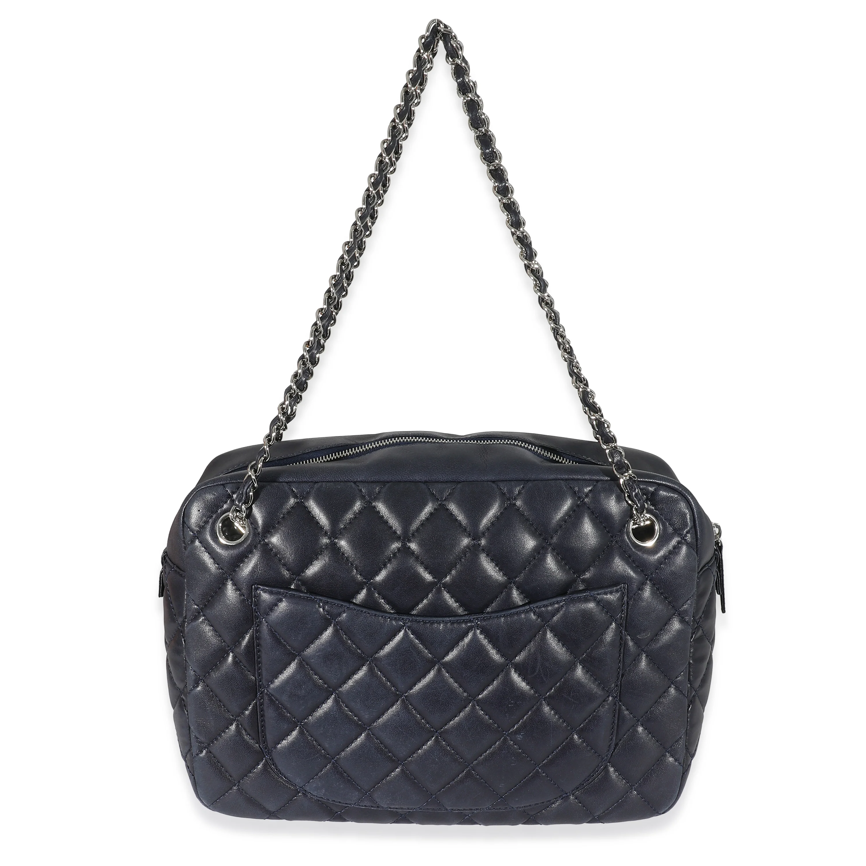 Chanel Navy Quilted Lambskin CC Tote - Image 7