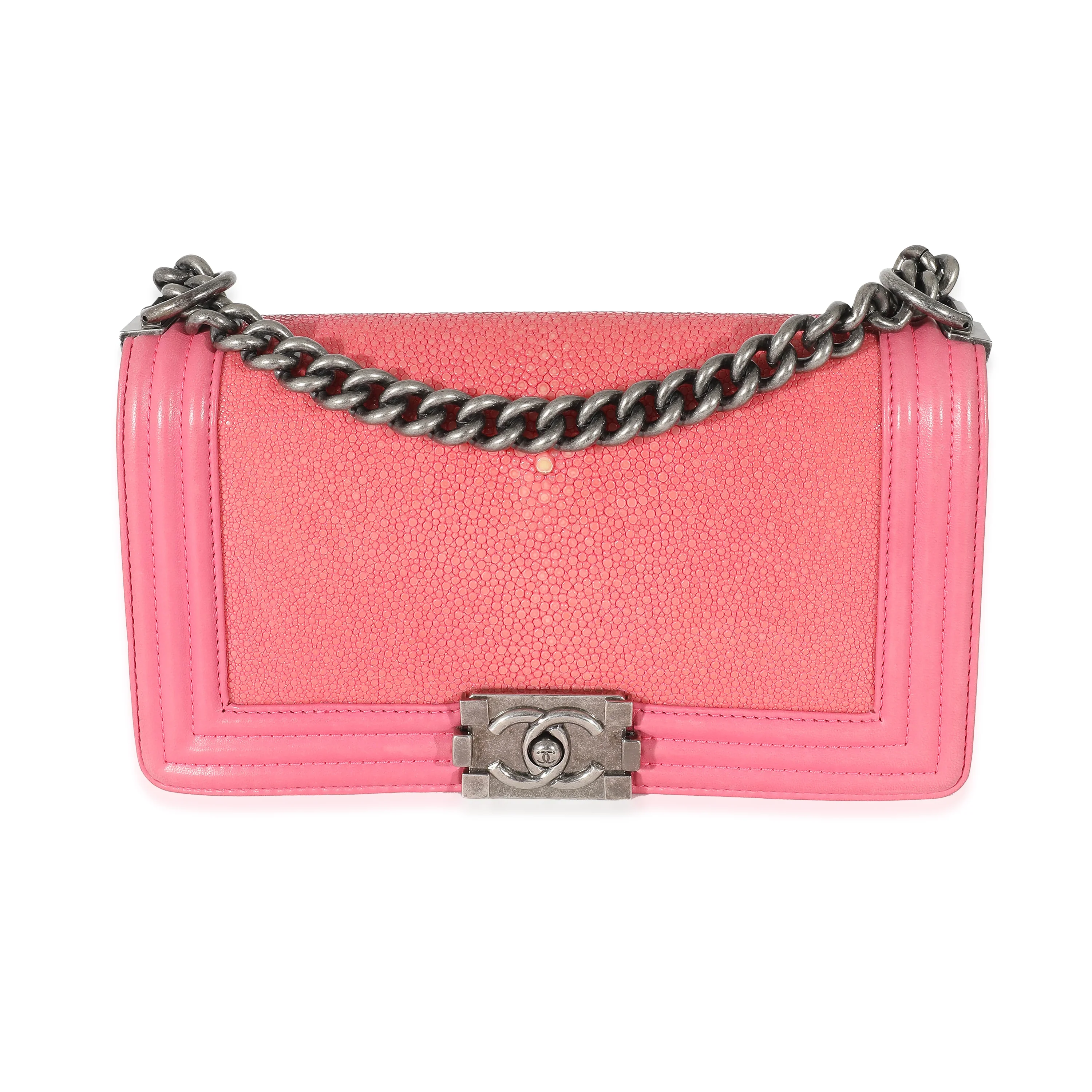 Chanel Pink Lambskin Galuchat Stingray Medium Boy Bag