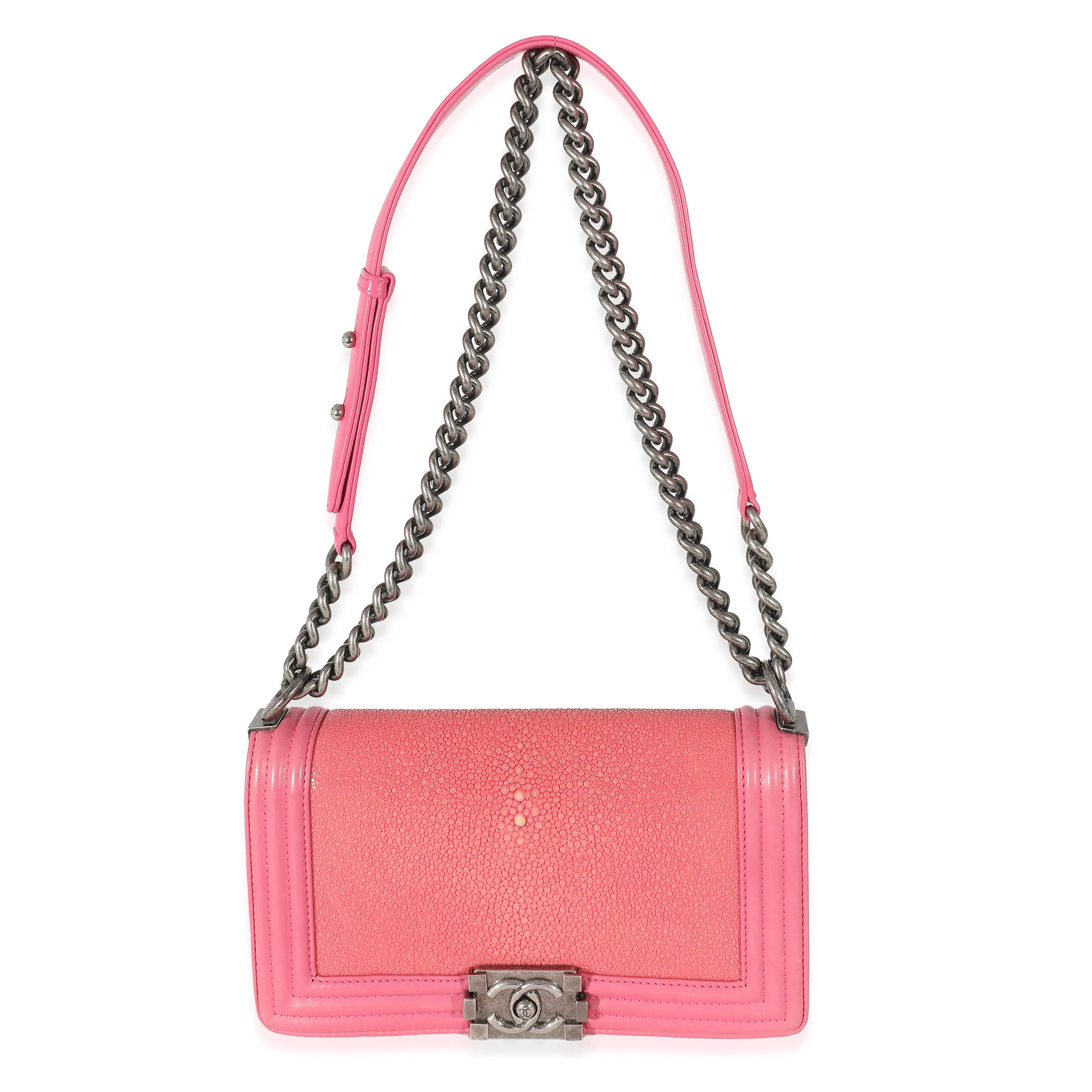 Chanel Pink Lambskin Galuchat Stingray Medium Boy Bag - Image 8