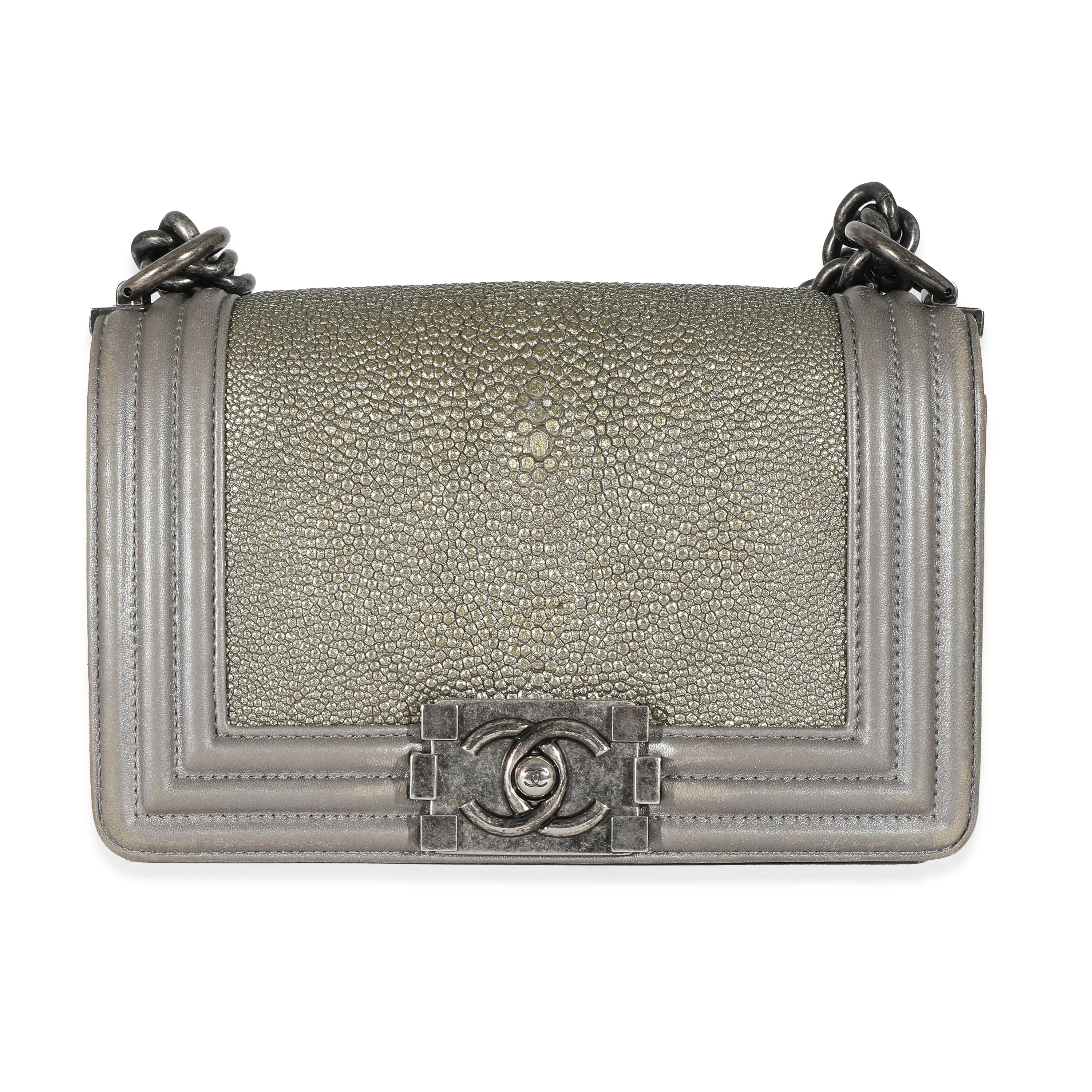 Grey Lambskin Galuchat Stingray Small Boy Bag