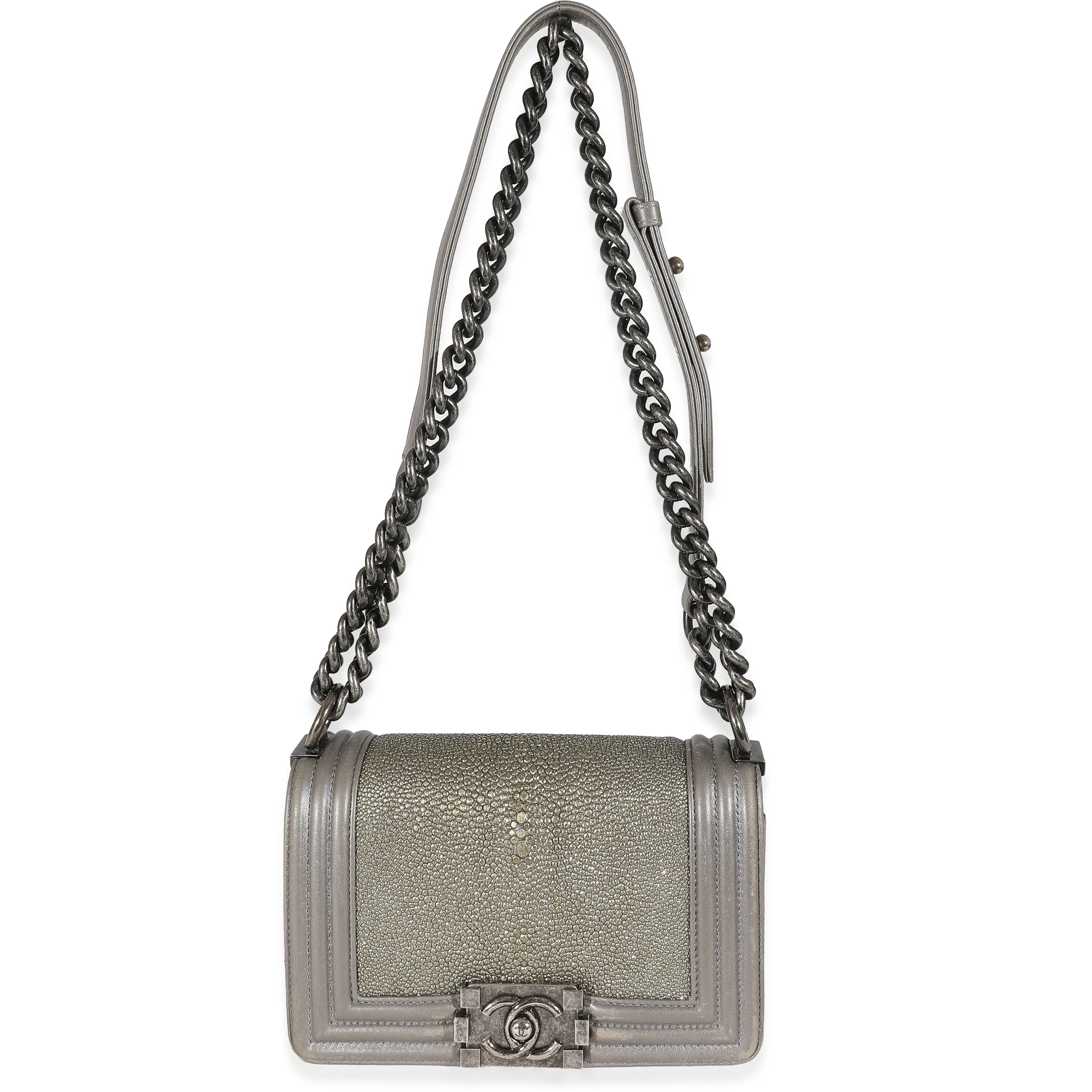 Grey Lambskin Galuchat Stingray Small Boy Bag - Image 3