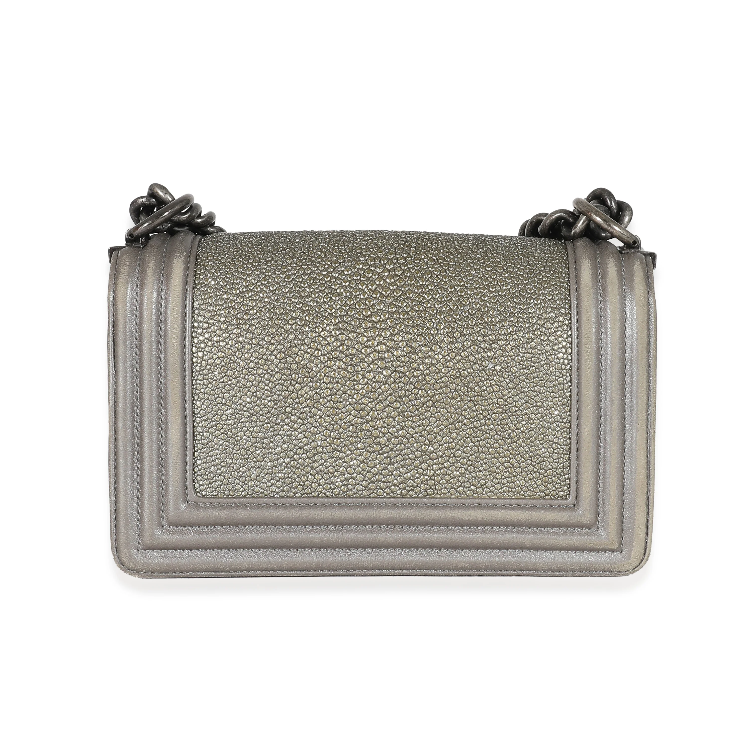 Grey Lambskin Galuchat Stingray Small Boy Bag - Image 4
