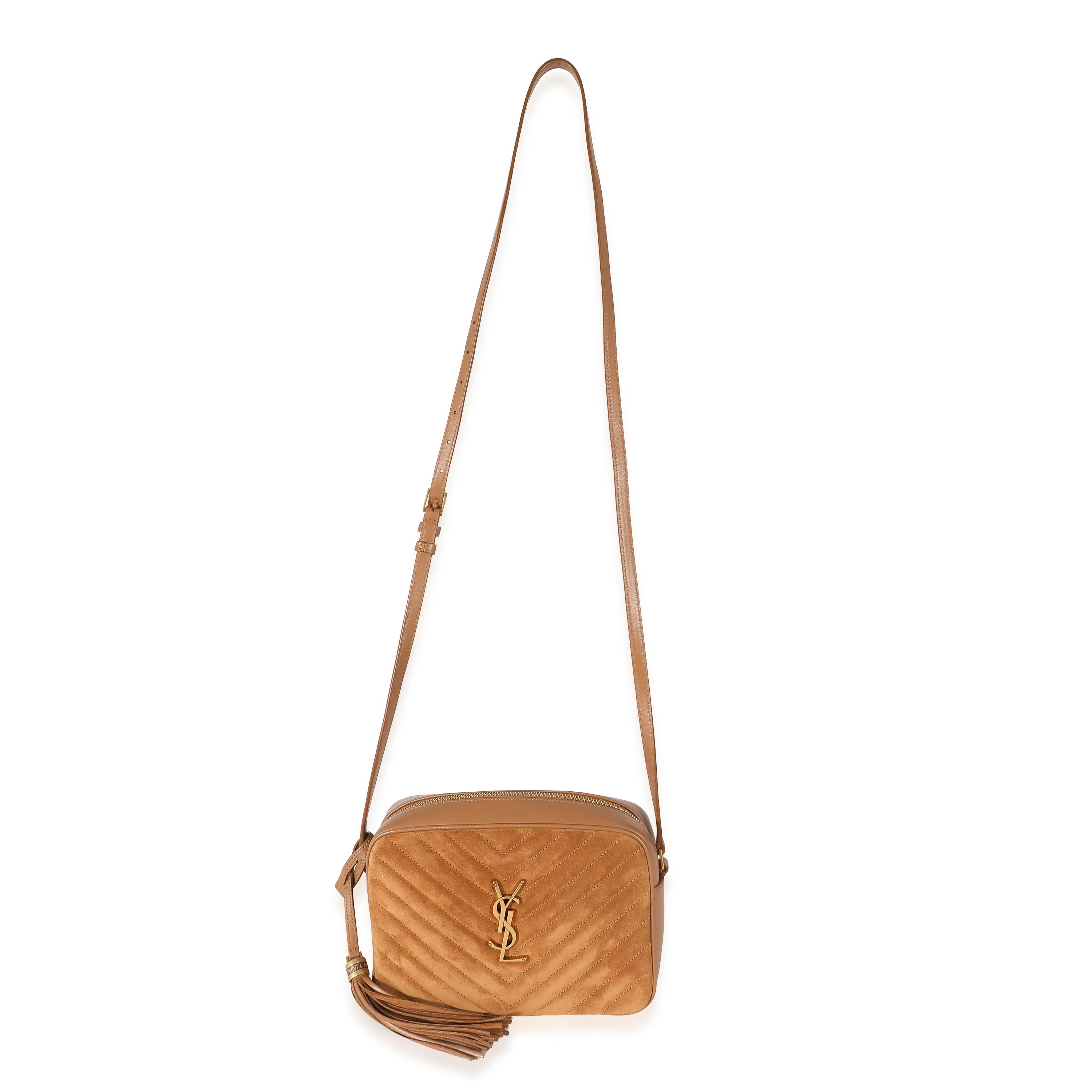 Saint Laurent Cinnamon Quilted Suede Smooth Leather Lou Camera Bag - Image 7