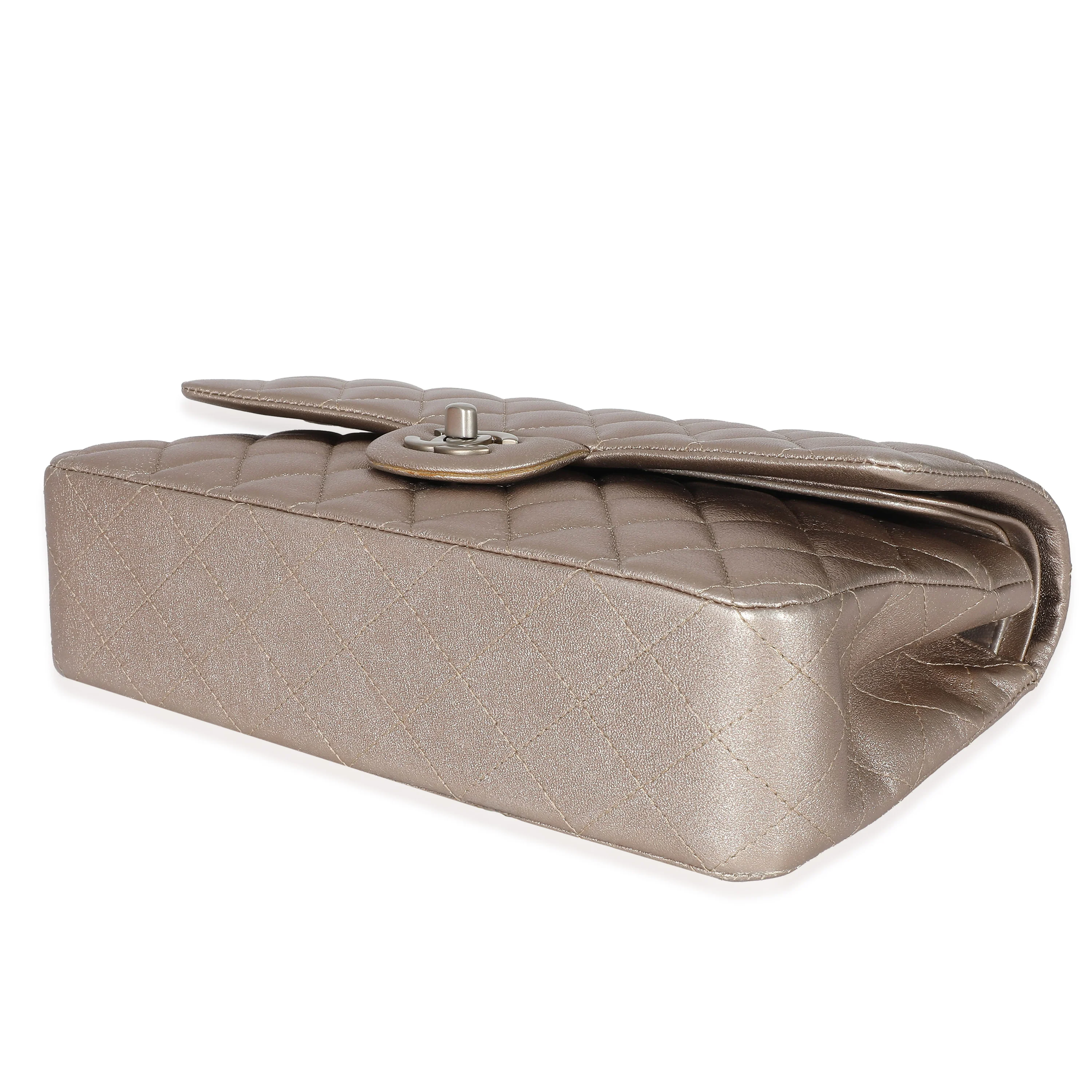 Gold Metallic Lambskin Medium Classic Double Flap Bag - Image 6