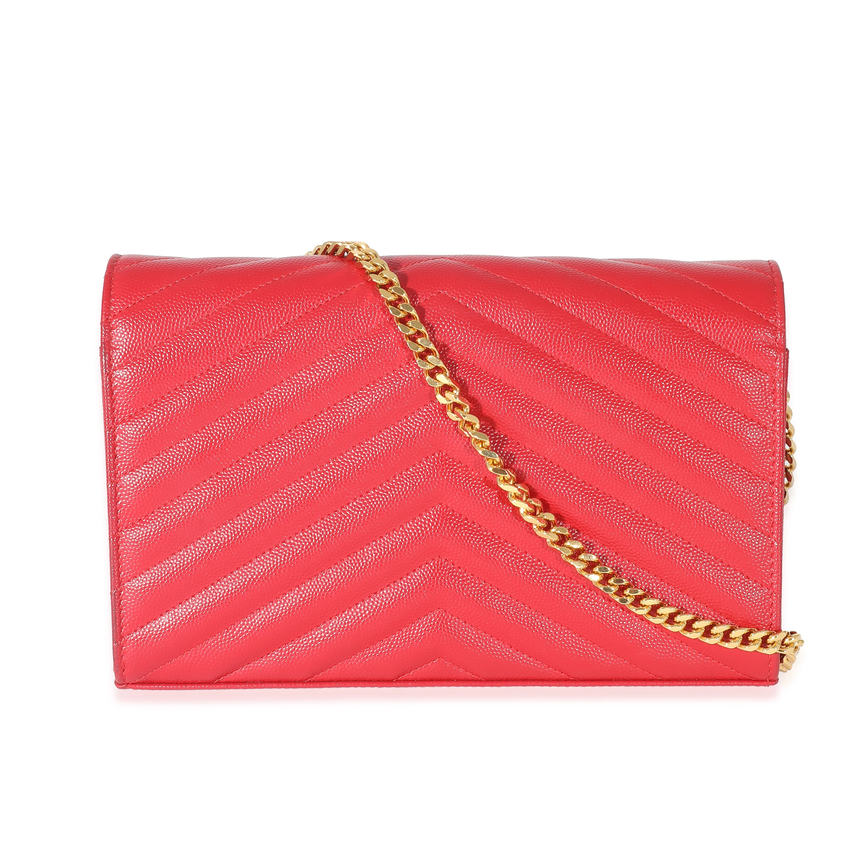 Saint Laurent Red Grain De Poudre Cassandre Chain Wallet - Image 3