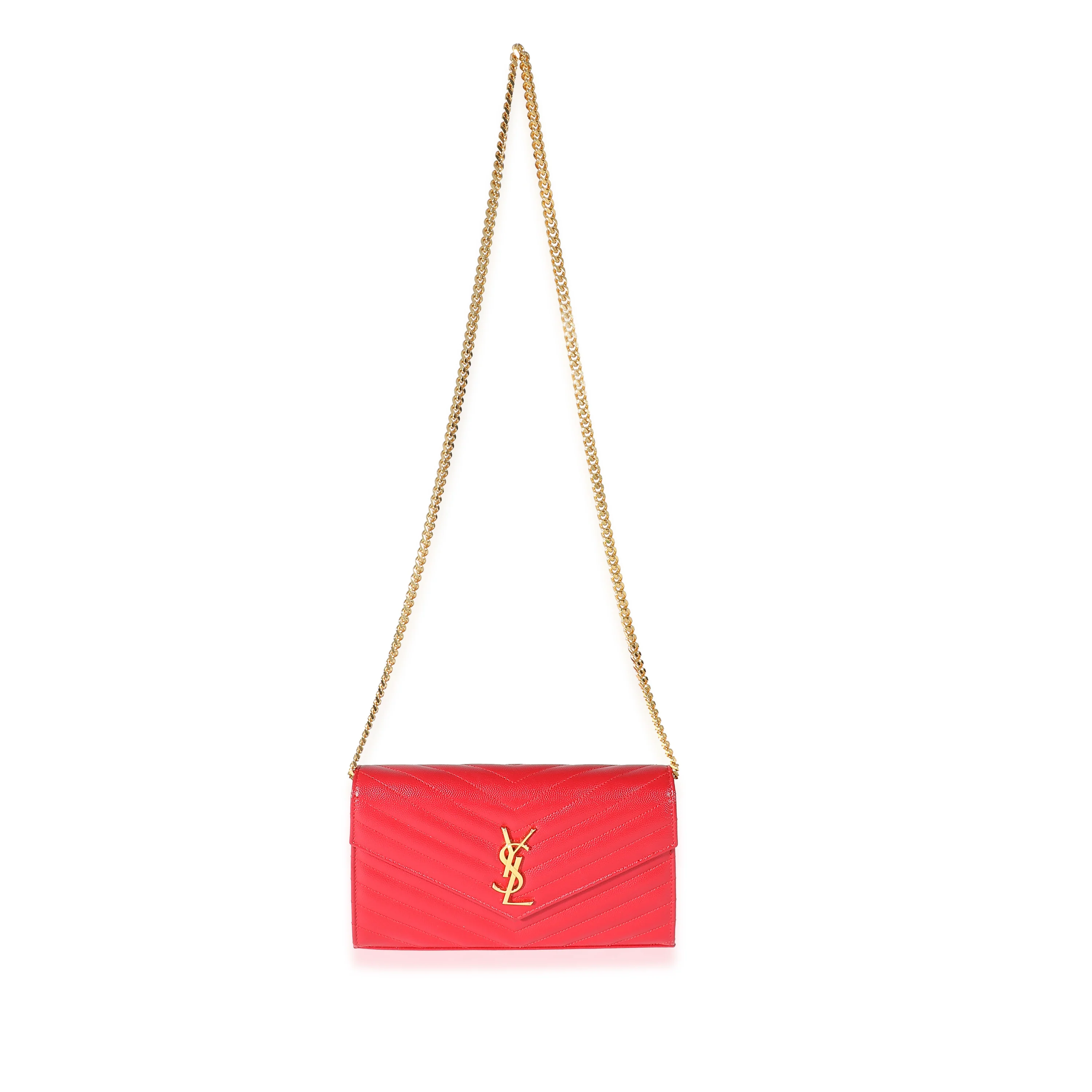Saint Laurent Red Grain De Poudre Cassandre Chain Wallet - Image 4